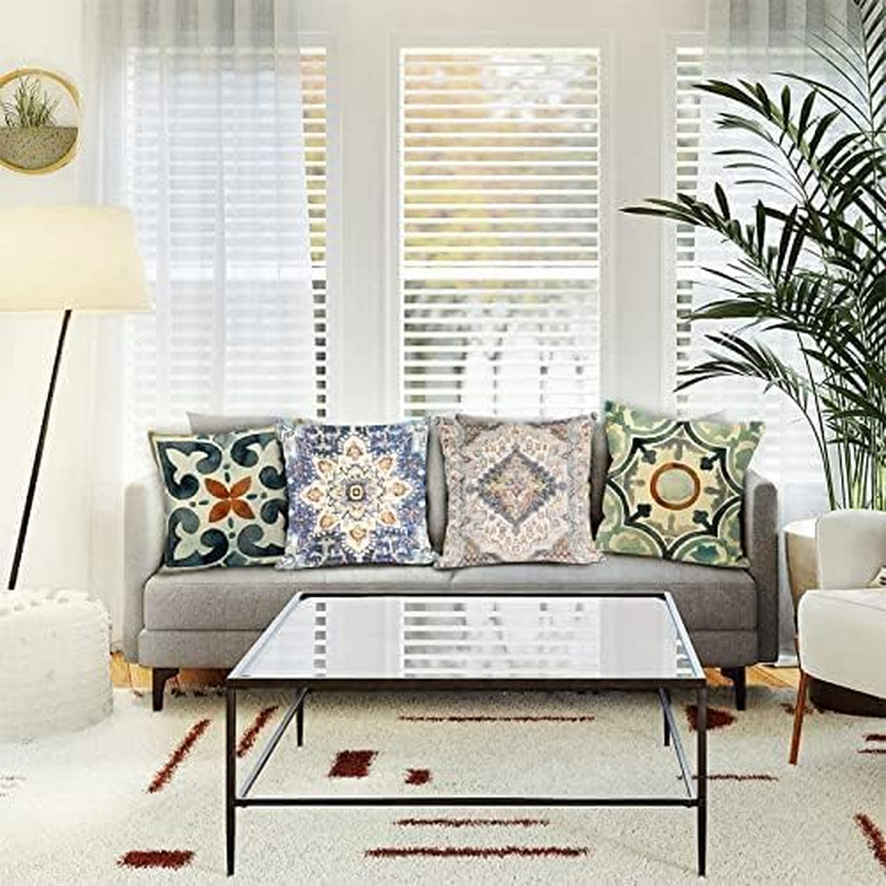 Throw Pillow Cover, Boho Style Ethnic Design Pattern Linen Carpet, Tribal Pattern Throw Pillow Case, Cushion Cover, Home Office Decorative Square 18X18 Inch (2Pcs) (Beige) - Orange image number 6