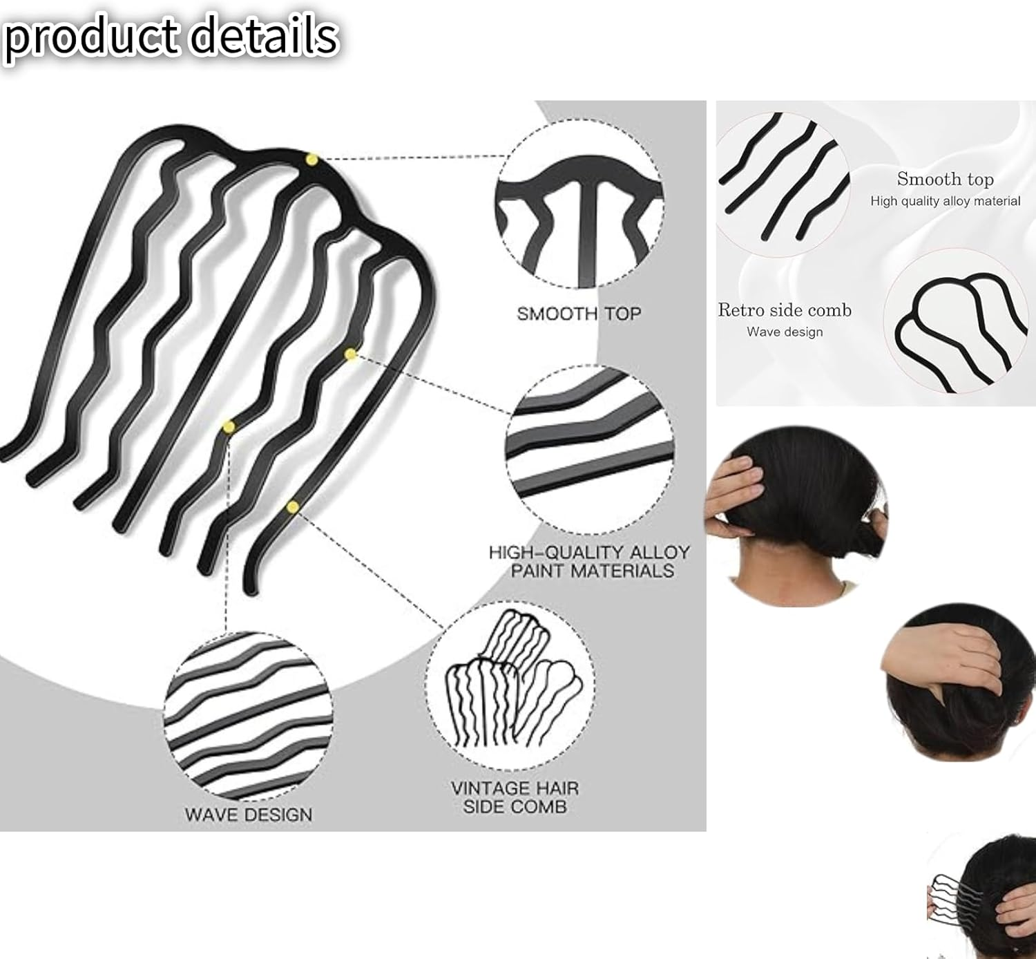 CKONXE 12 Pcs French Twist Hair Pin Set,Metal Hair Side Combs for Styling, Hairstyle Tool for Updo,U-Shape Teeth Styling Tool for Vintage Hairstyle Women Girls Bun,French Pins,Twist It up Comb image number 2