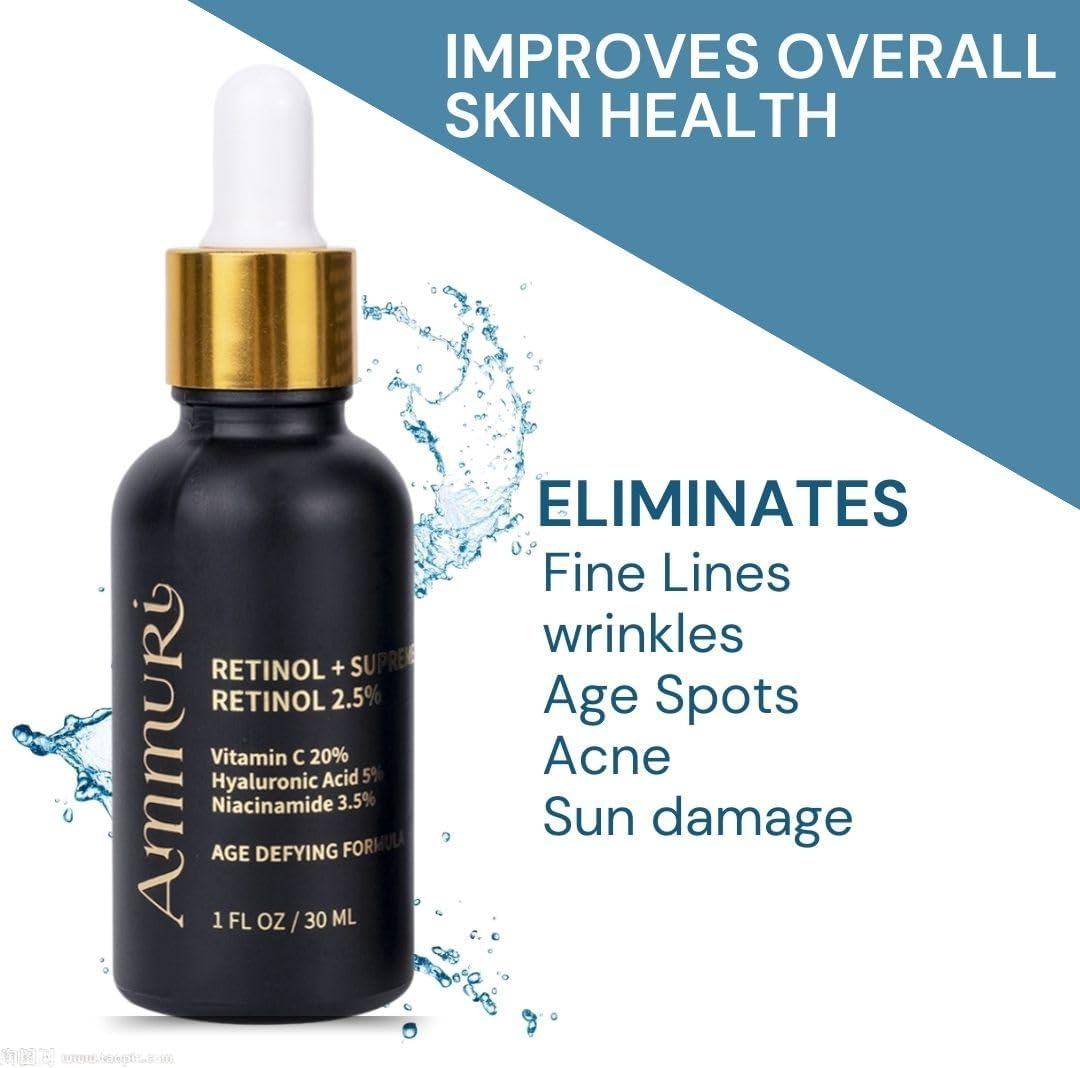 Retinol + Supreme Serum 2.5% Vitamin C 20% Hyaluronic Acid 5% Niacinamide 3.5% Anti-Aging Skin Repair, Supercharged Face Serum image number 3