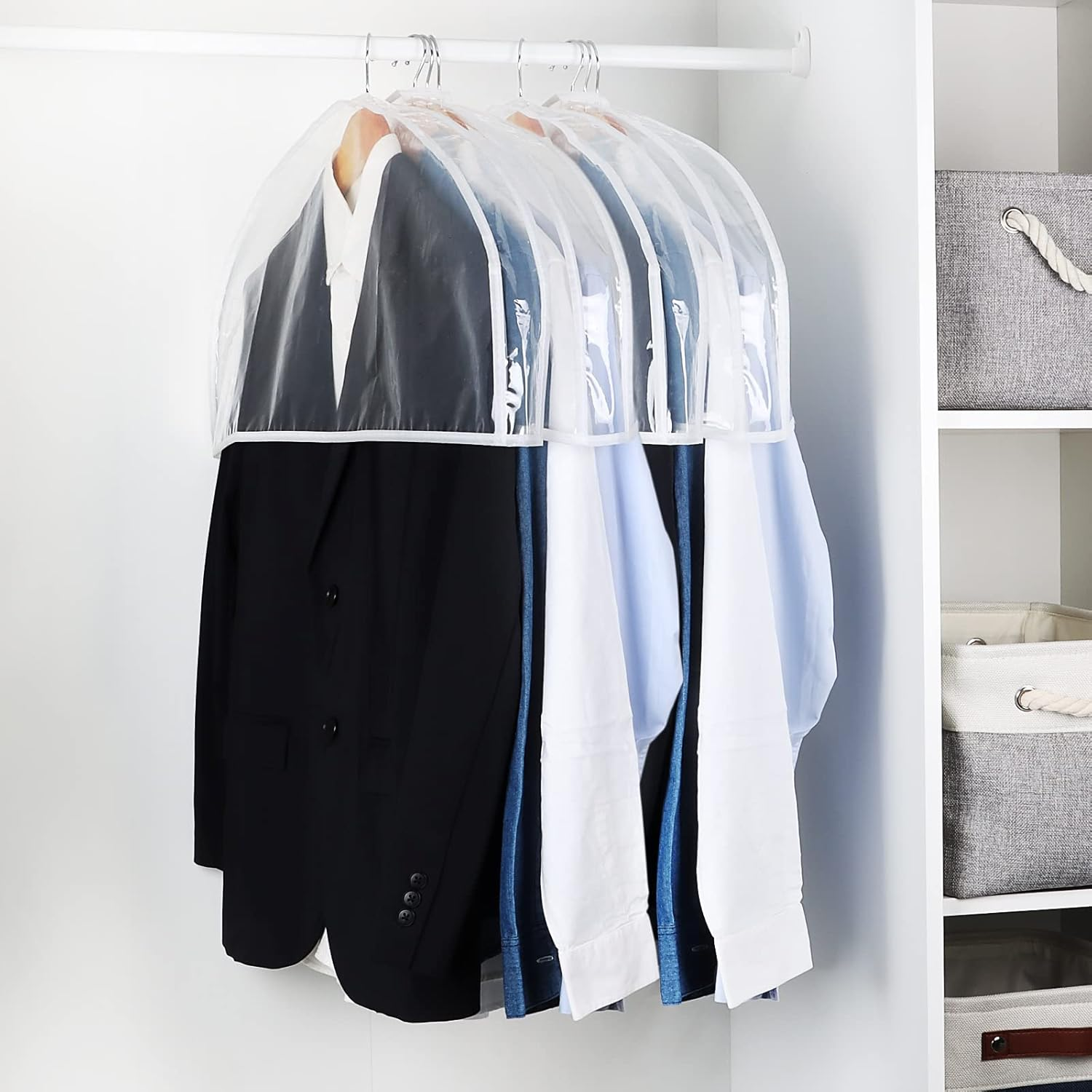 Zilink Clear Shoulder Covers for Clothes (Set of 15) Breathable Clothes Dust Cover Protectors with 2" Gusset for Suit, Coats, Jackets image number 5