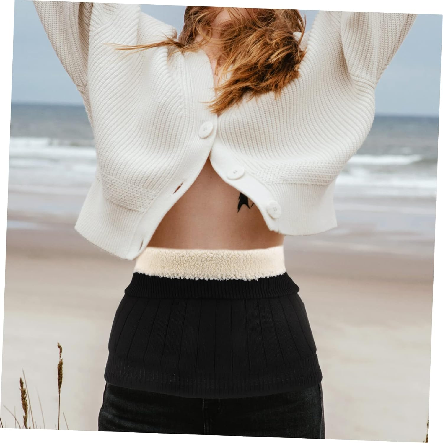 360&deg; Thickened Lamb Fleece Waist Belt Winter Waist Support Protector for Men Women, Wear-Resistant Kidney Band Full Plush, Black Thermal Stomach Warmer for Cold Weather image number 2