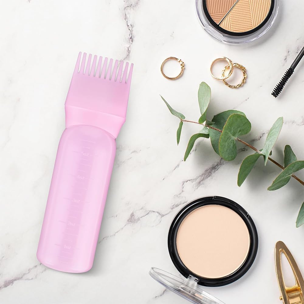 1 Pcs Root Comb Applicator Bottle 6 Ounce Hair Oil Applicator, Applicator Bottle for Hair Dye Applicator Bottle with Graduated Scale (Pink) image number 1