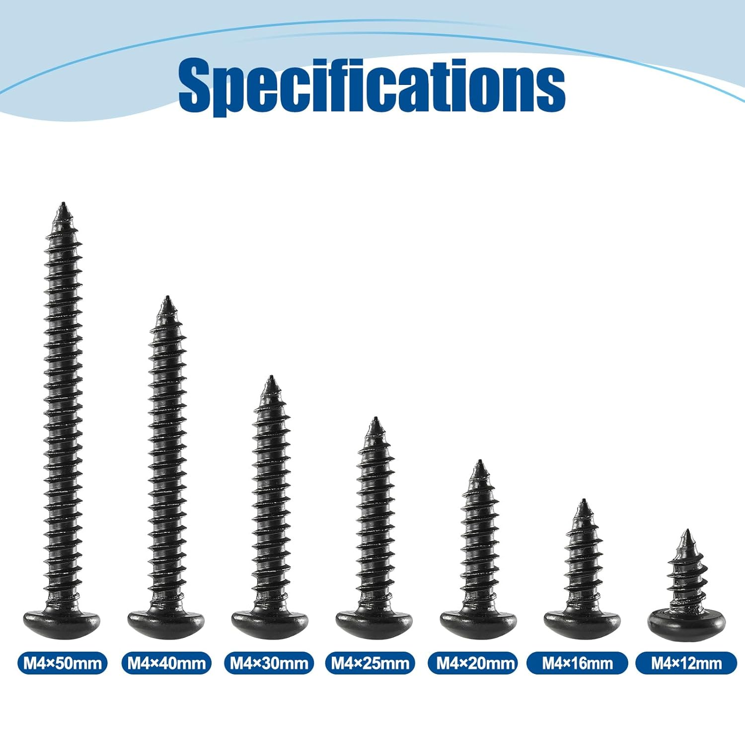 ANCHOREASE M4&times;40Mm Wood Screw 150Pcs, Black Carbon Steel Self Tapping Screws, Truss Head Phillips Fast Self Tapping Screws image number 5