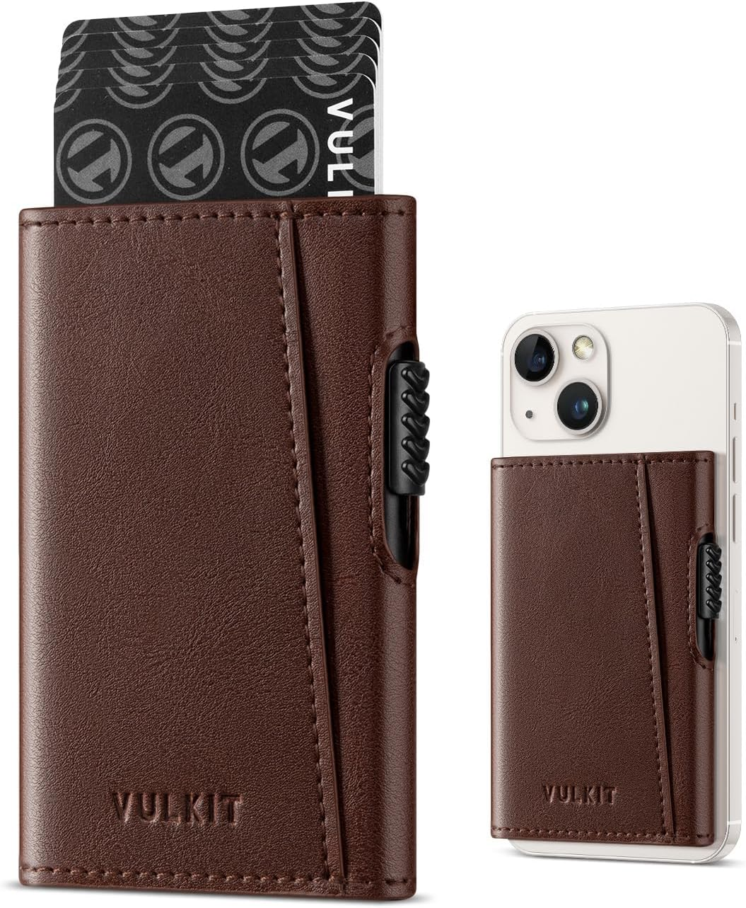 VULKIT Magnetic Wallet Card Holder Phone Card Holders Slim Leather Pop up Case NFC/RFID Blocking, Compatible with Iphone 16/15/14/13/12 Series Black