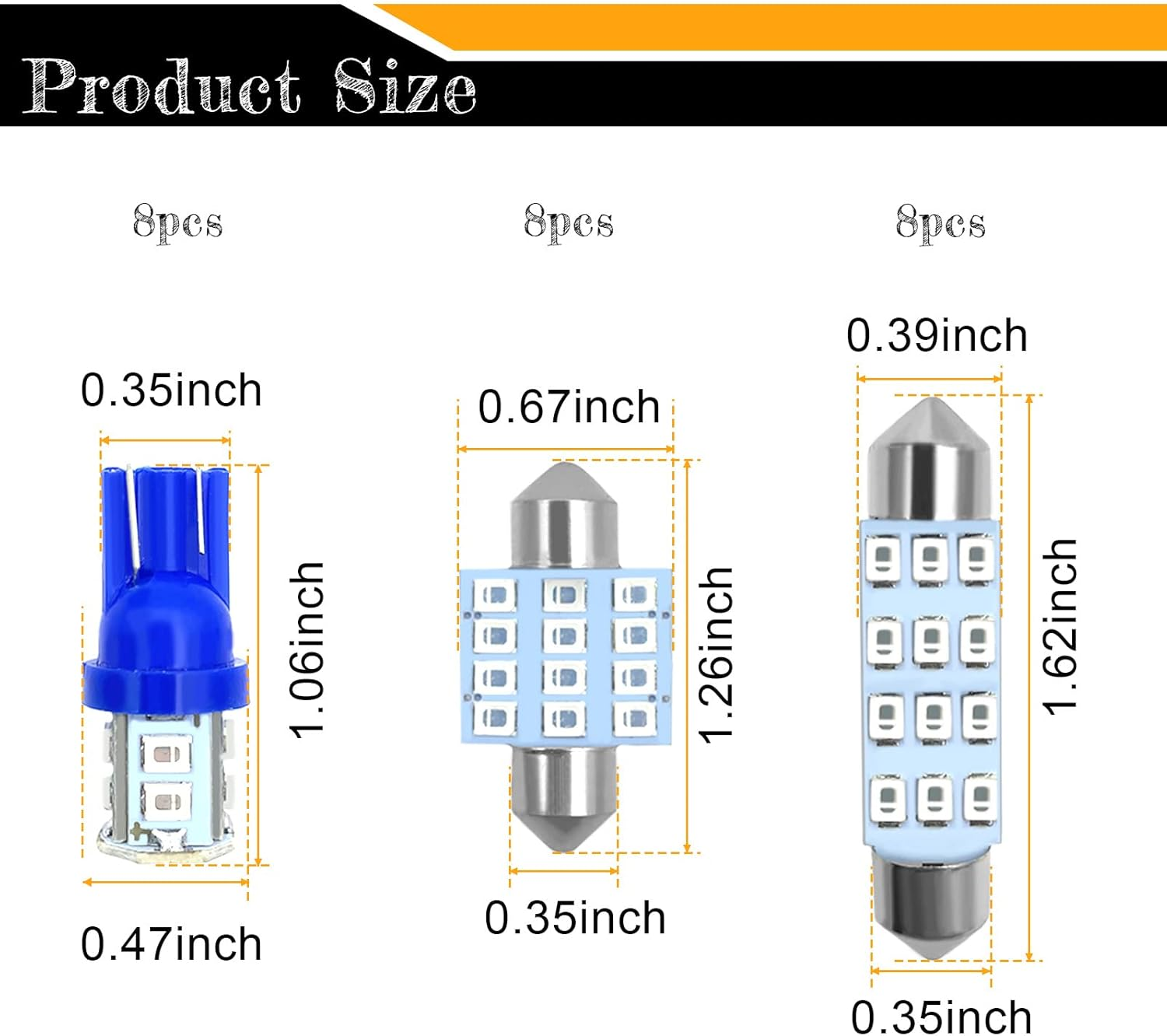 YOGEIER Car Led Bulb, Car Led Combination Set of 24 Sets, Used for Car Interior Lights, Indoor Map Dome Lights, Trunk Lights, License Lights, Etc. (Blue) image number 5