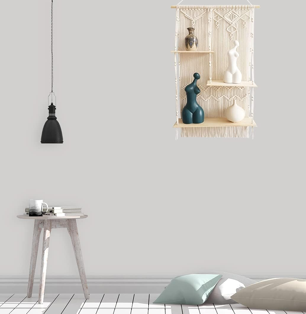 Geepro Handcrafted 3 Tier Large Macrame Wall Hanging Shelf Boho Indoor Outdoor Rope Plant Pot Holder for Home Decor image number 4