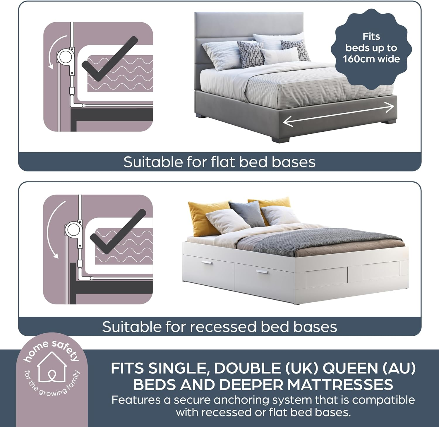 Dreambaby Maggie Toddler Bed Rail Guard - Foldable & Portable Bed Rails Safety Barrier - Suitable for Recessed and Flat Bed Bases up to King Size Mattress - 110Cm Wide X 50Cm Tall - White image number 2