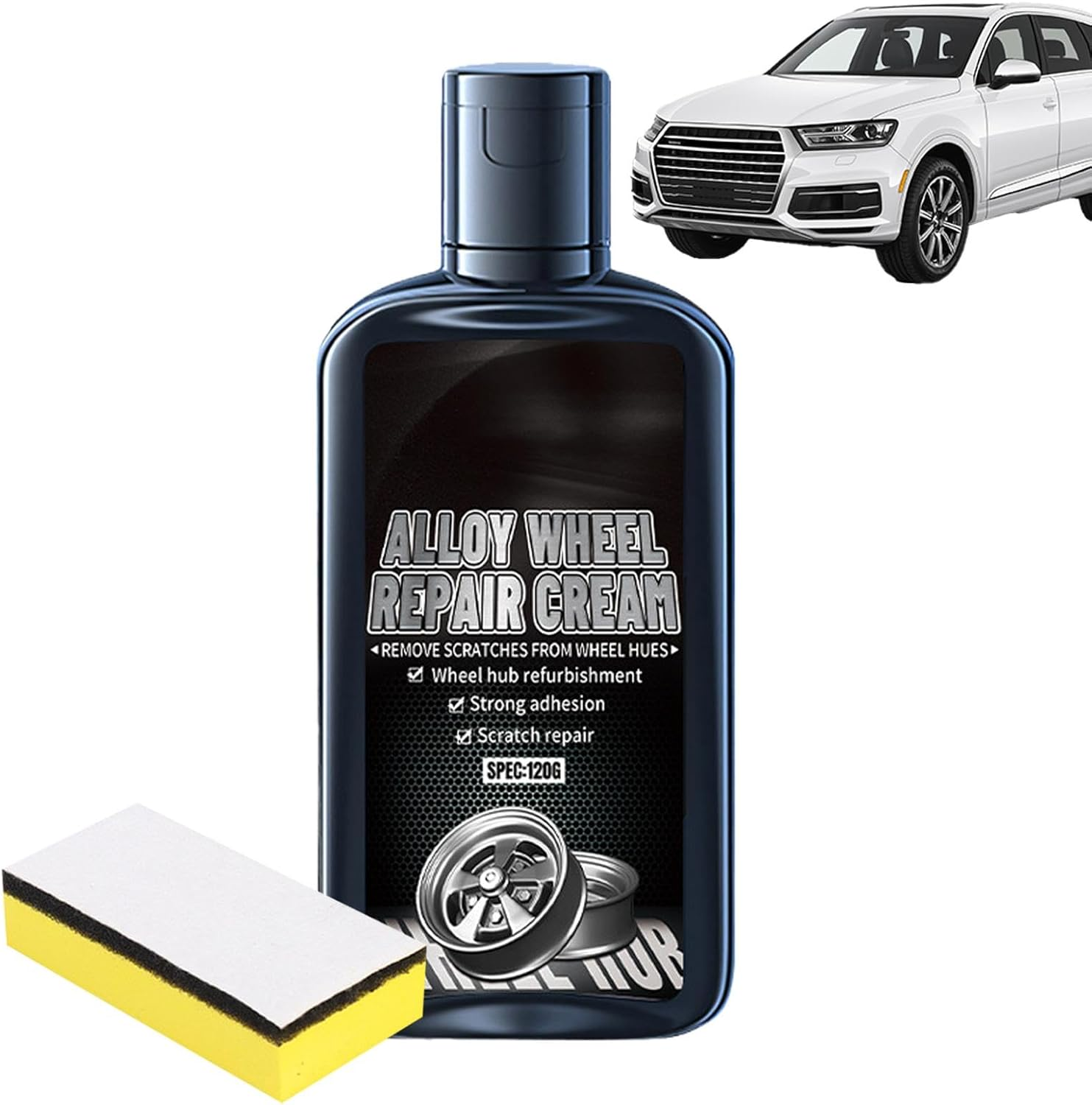 Car Wheel Rim Paint, 120G Car Wheel Repair Polishing Paste with Sponge, Steel Wheel Rim Repair Paste Kit for Suvs Rvs