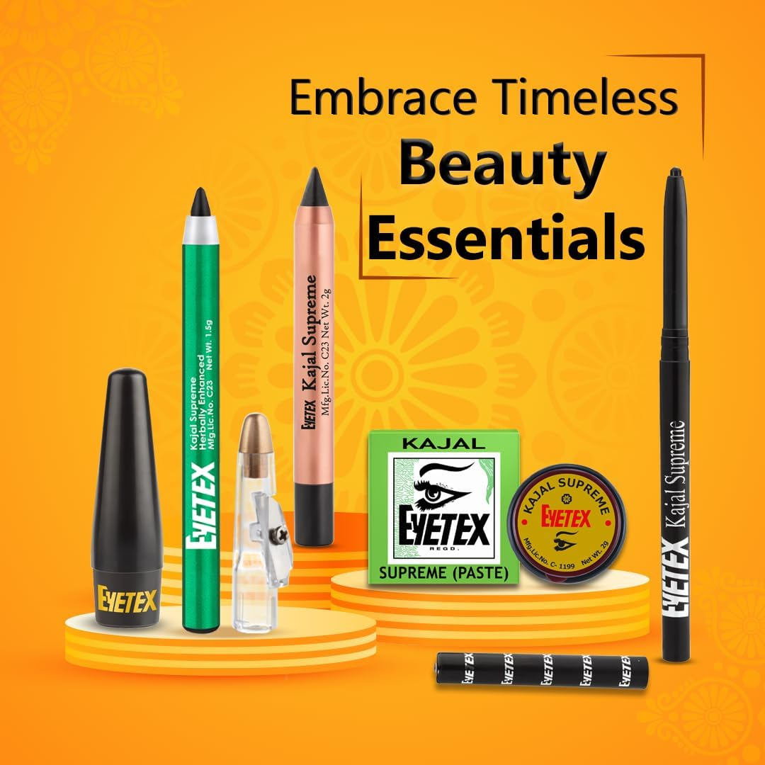 Eyetex Kajal Supreme Paste (Black), 2G (Pack of 10) - Skin Friendly Baby Kajal, Smudge-Proof, Creamy Finish image number 3