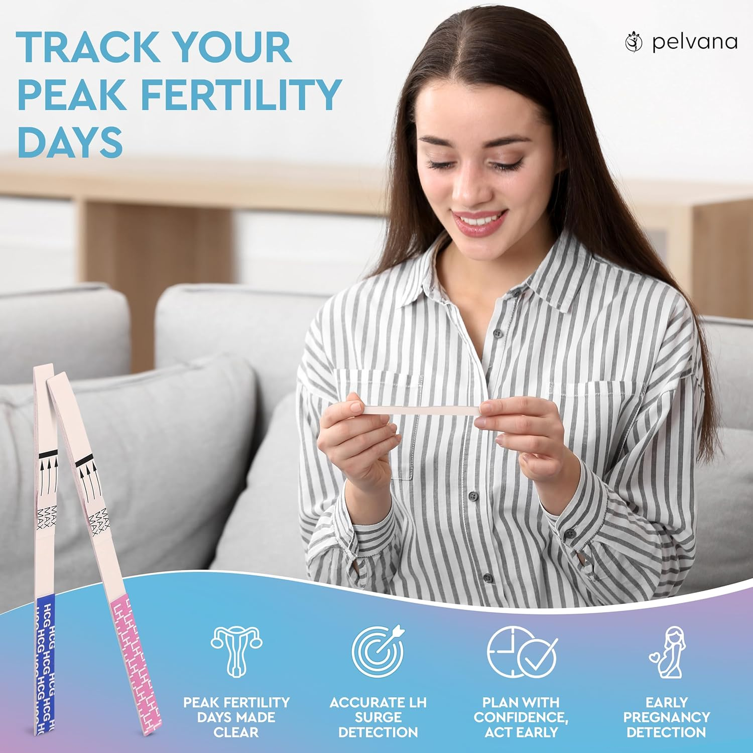 Pelvana Ovulation and Pregnancy Test Strip Combo Kit 50 LH Ovulation Tests + 20 HCG Pregnancy Tests image number 5