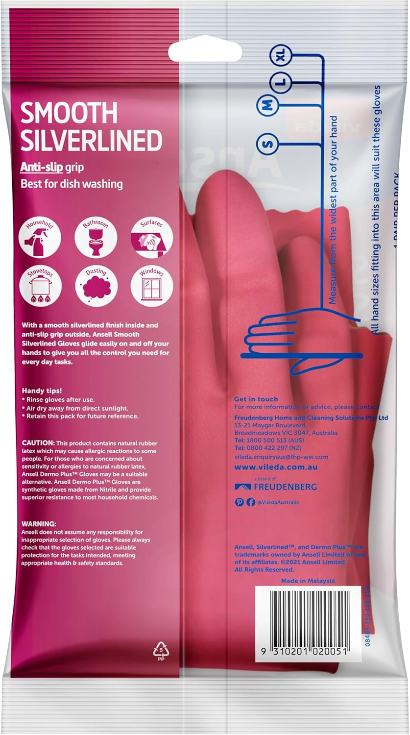 Vileda Ansell Smooth Silverlined Gloves Large