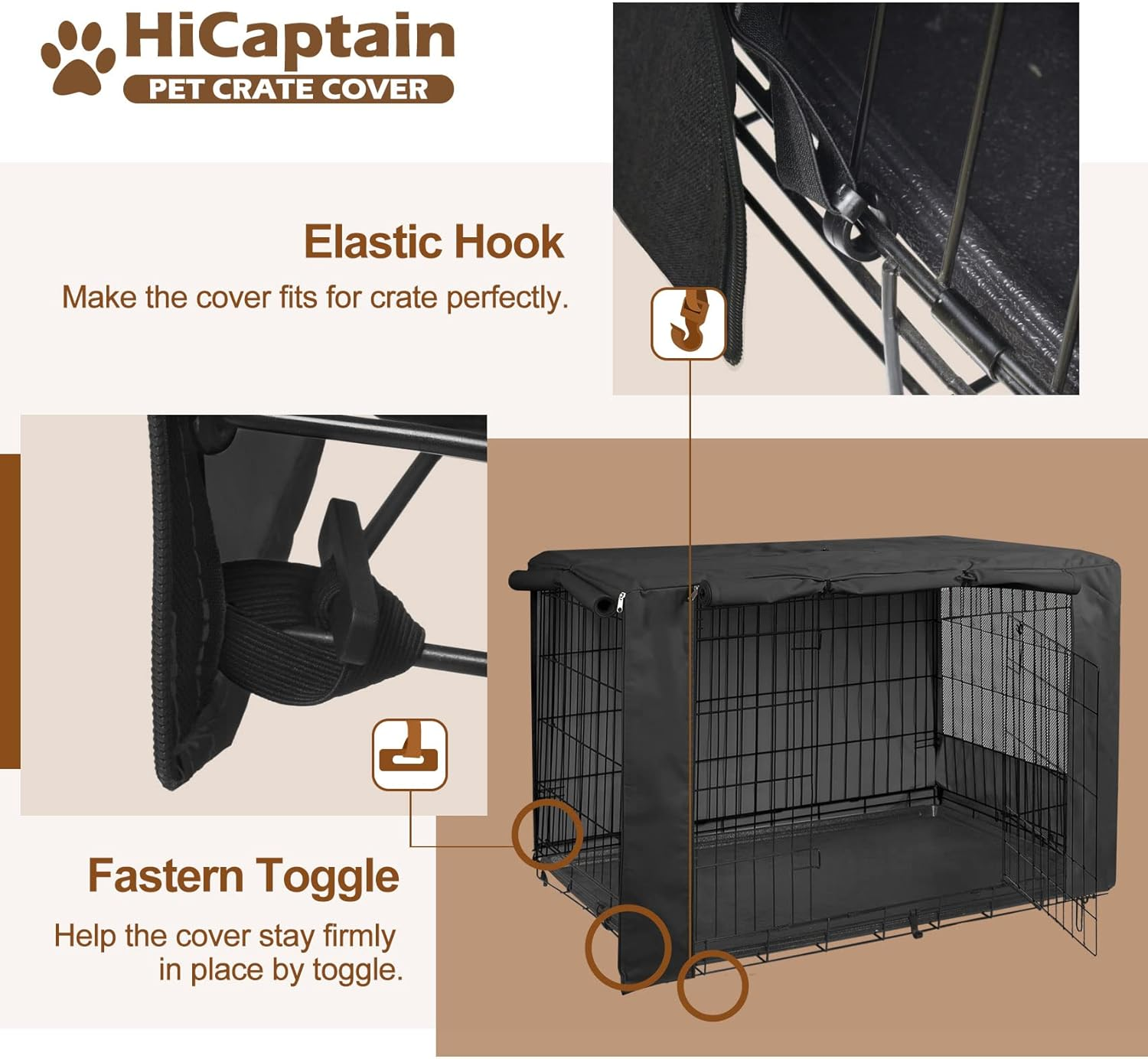 Hicaptain Folding Metal Dog Crate for 36 Inch Wire Pet Cage (Black) image number 3