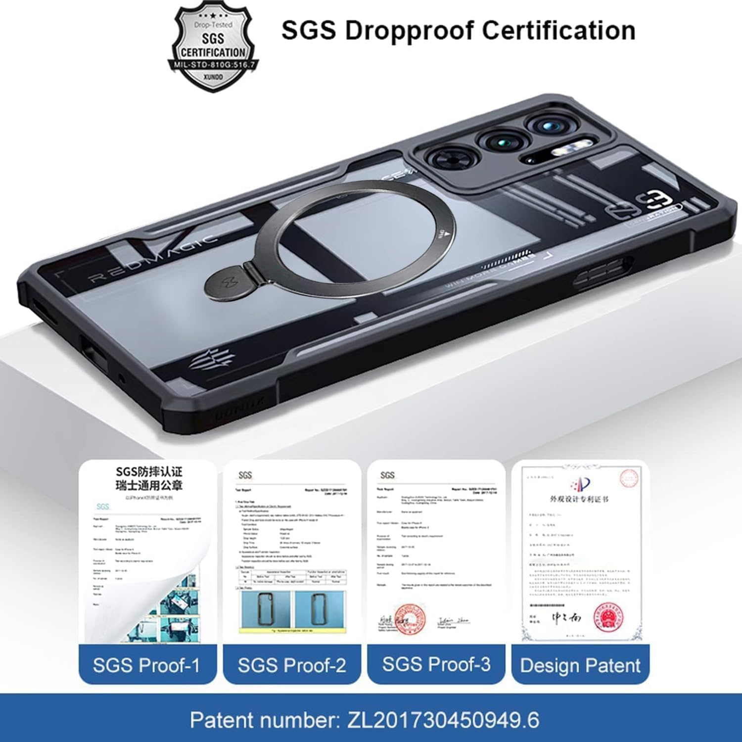 Guizzcg for ZTE Nubia Red Magic 9 Pro / 9 Pro+ / 9S Pro / 9S Pro+ Case with Ring Stand Holder, Soft TPU Bumper + Acrylic Back Military Grade Airbags Shookproof Drop Protection, Stand Black image number 5