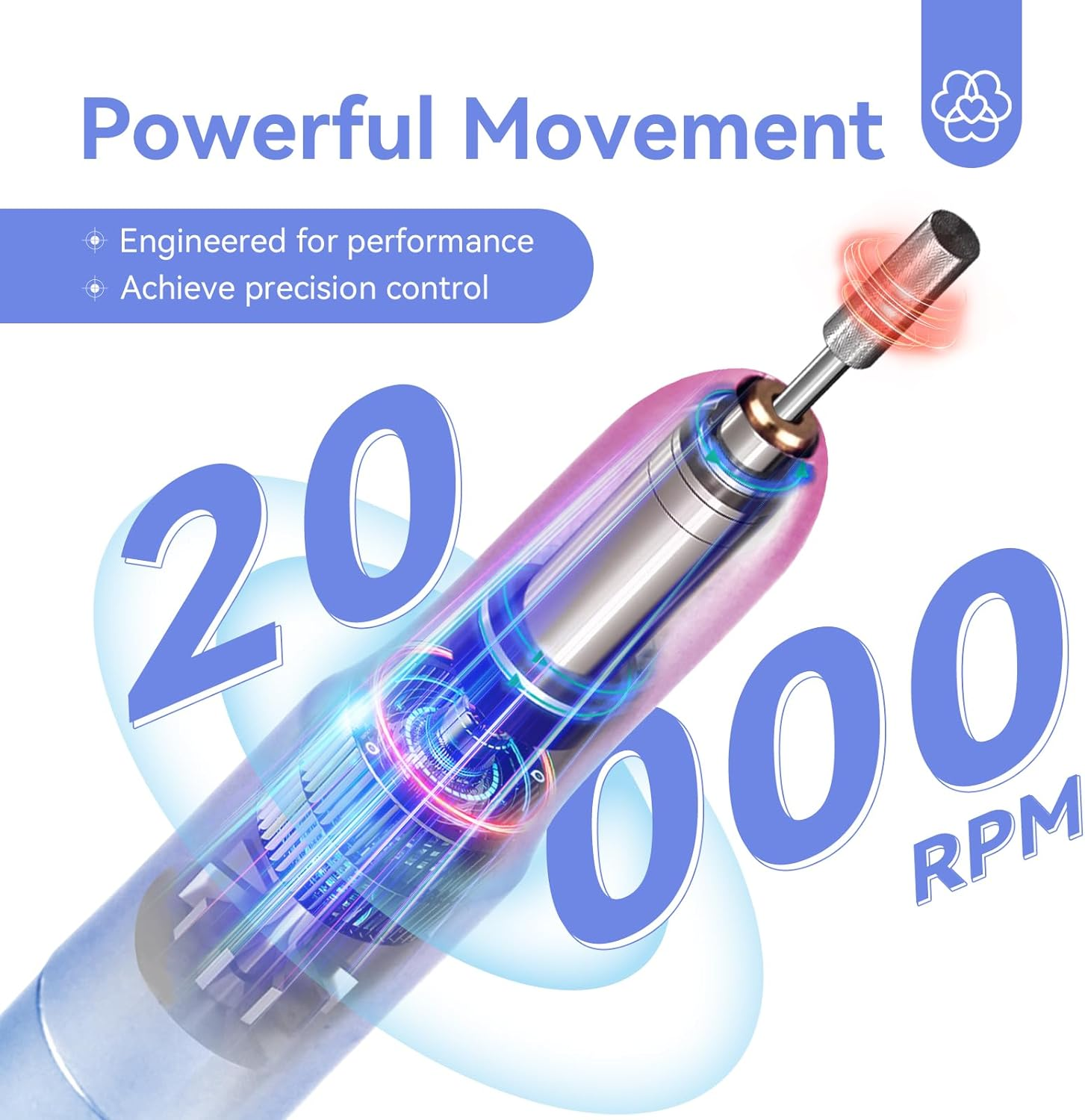 Saviland Portable Electric Nail Drill - 20000 RPM USB Electric Nail File with 7 Nail Drill Bits & 51 Sanding Bands for Nail Prep Acrylic Nails Dip Nails Gel Nails Home Salon Use, Blue-Violet Gradient image number 6