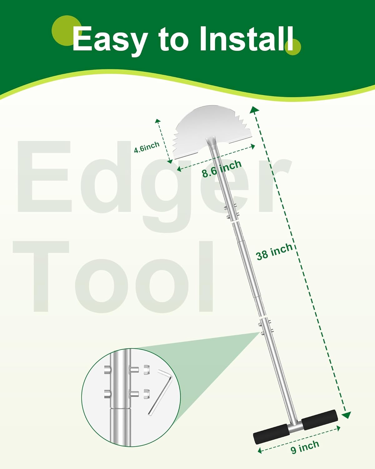 KYEEN-TOOLS Serrated Edger Lawn Tool - Half Moon Shovel with Softer T-Handle, Lawn Edger for Yard, Garden, Landscaping, Sidewalk, Cable Burial - Ergonomic Design, Rust-Proof, 38 In image number 2