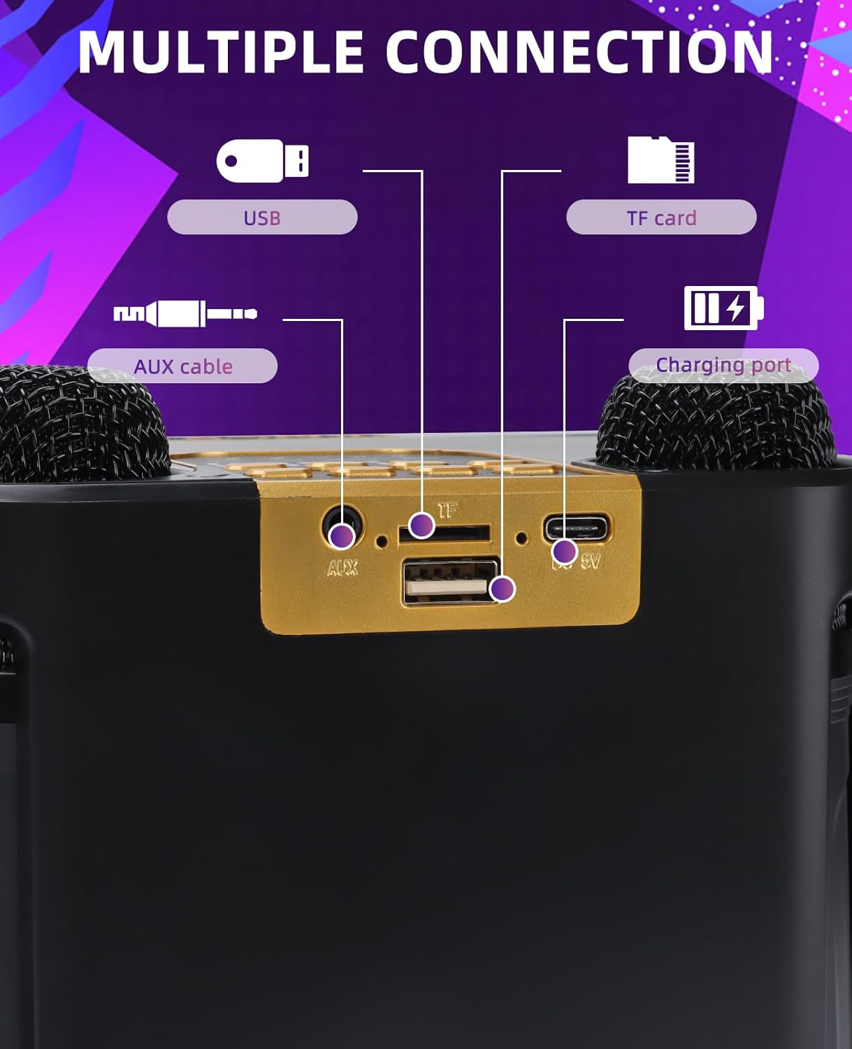 JIEFOCH Portable Karaoke Machine with 2 Wireless Karaoke Microphones for Adults and Kids, Singing Machine Bluetooth Karaoke System for Home Party, Meeting (Black) image number 1