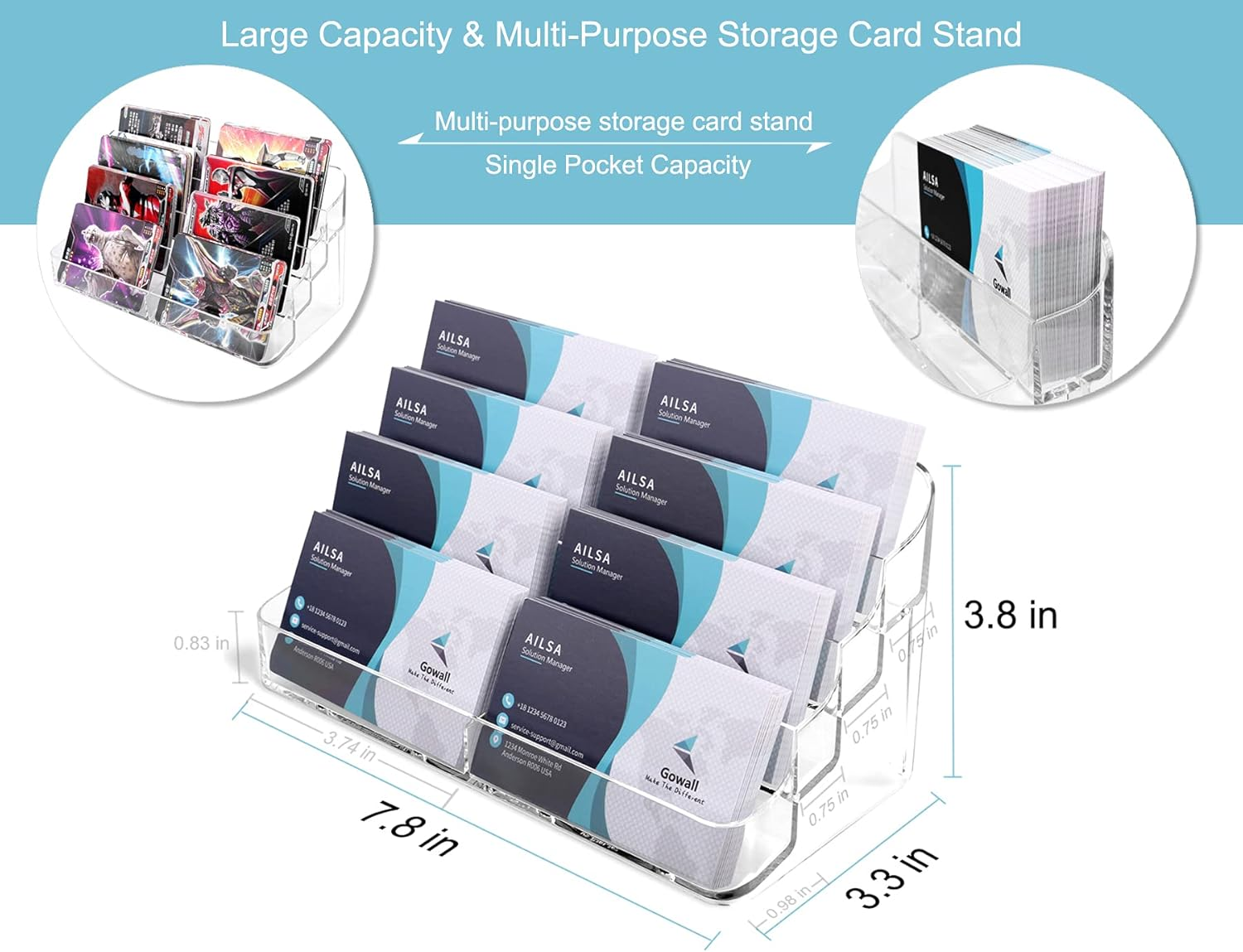 Business Card Holder, 8 Pocket Acrylic Business Card Holder for Desk Clear Business Card Stand Desktop Business Card Holders Plastic Business Card Display for Exhibition, Home and Office, 2 PCS image number 3