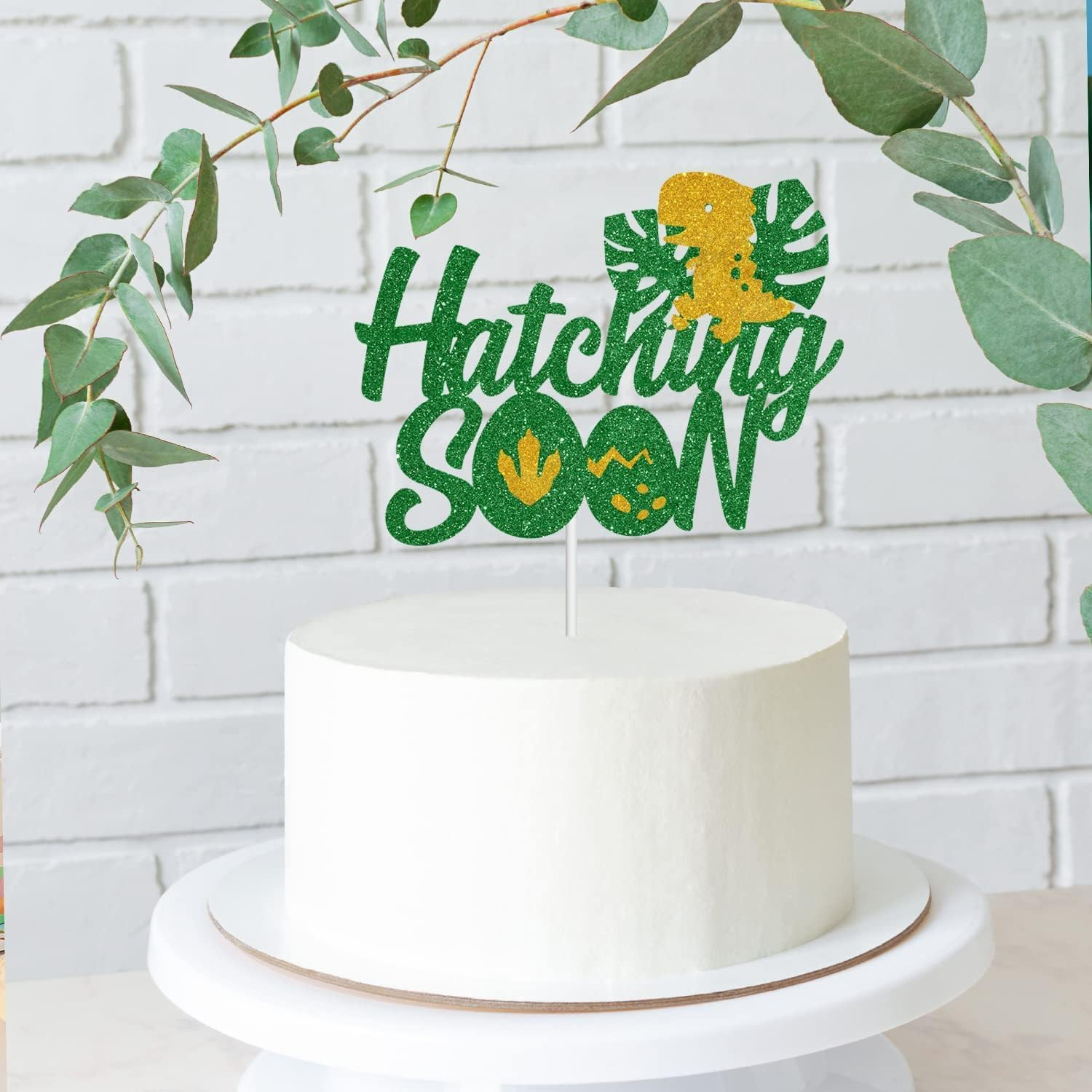 Confetti! Dinosaur Hatching Cake Topper - Baby Shower Glitter Dino Eggshell Decoration - Boy Girl Birthday Party Decoration image number 2