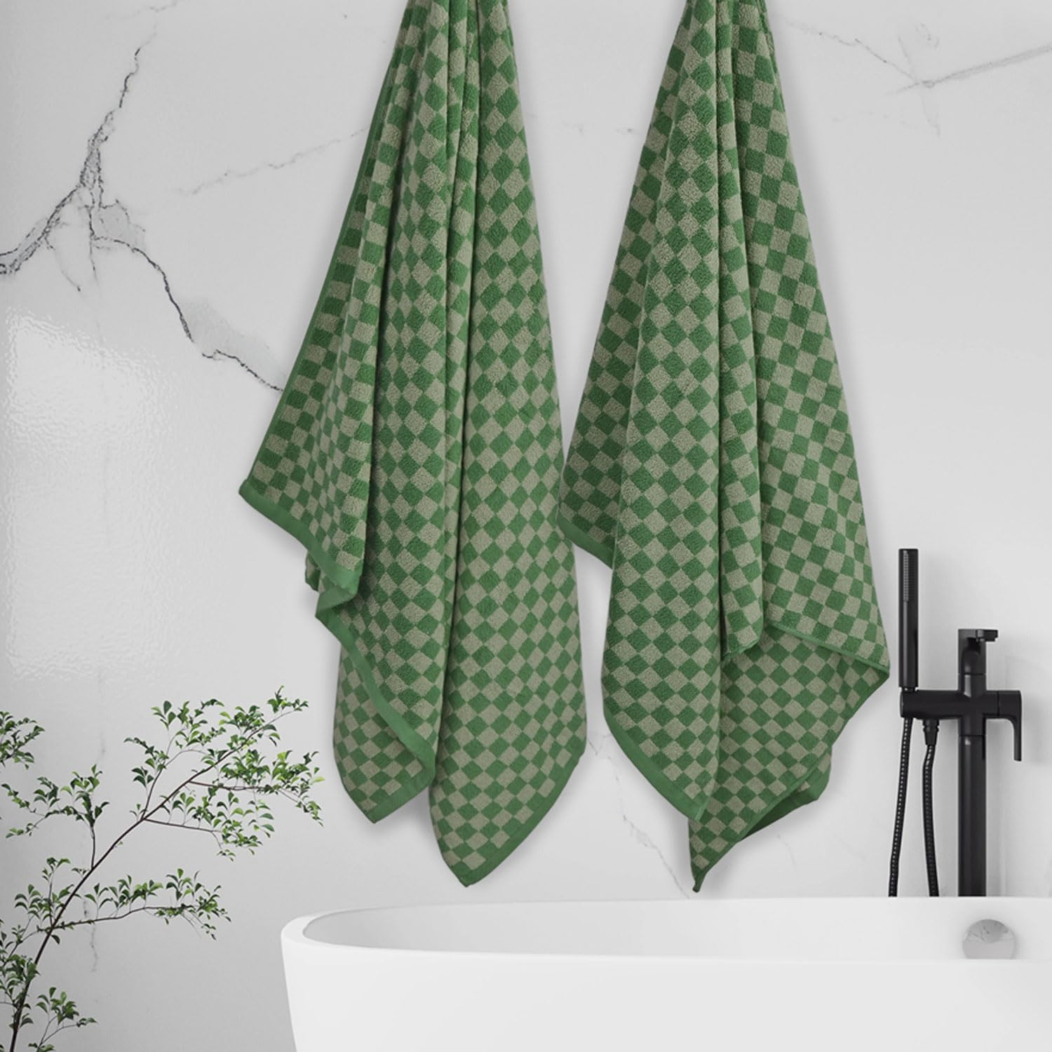 Jacquotha Luxury Bath Towels for Bathroom Green Checkered (54X28 Inches) - Cotton Soft Absorbent Shower Towels 2 Pack, Daily Use Lightweigt Towels Quick Dry, Christmas Towels Decorations Gifts