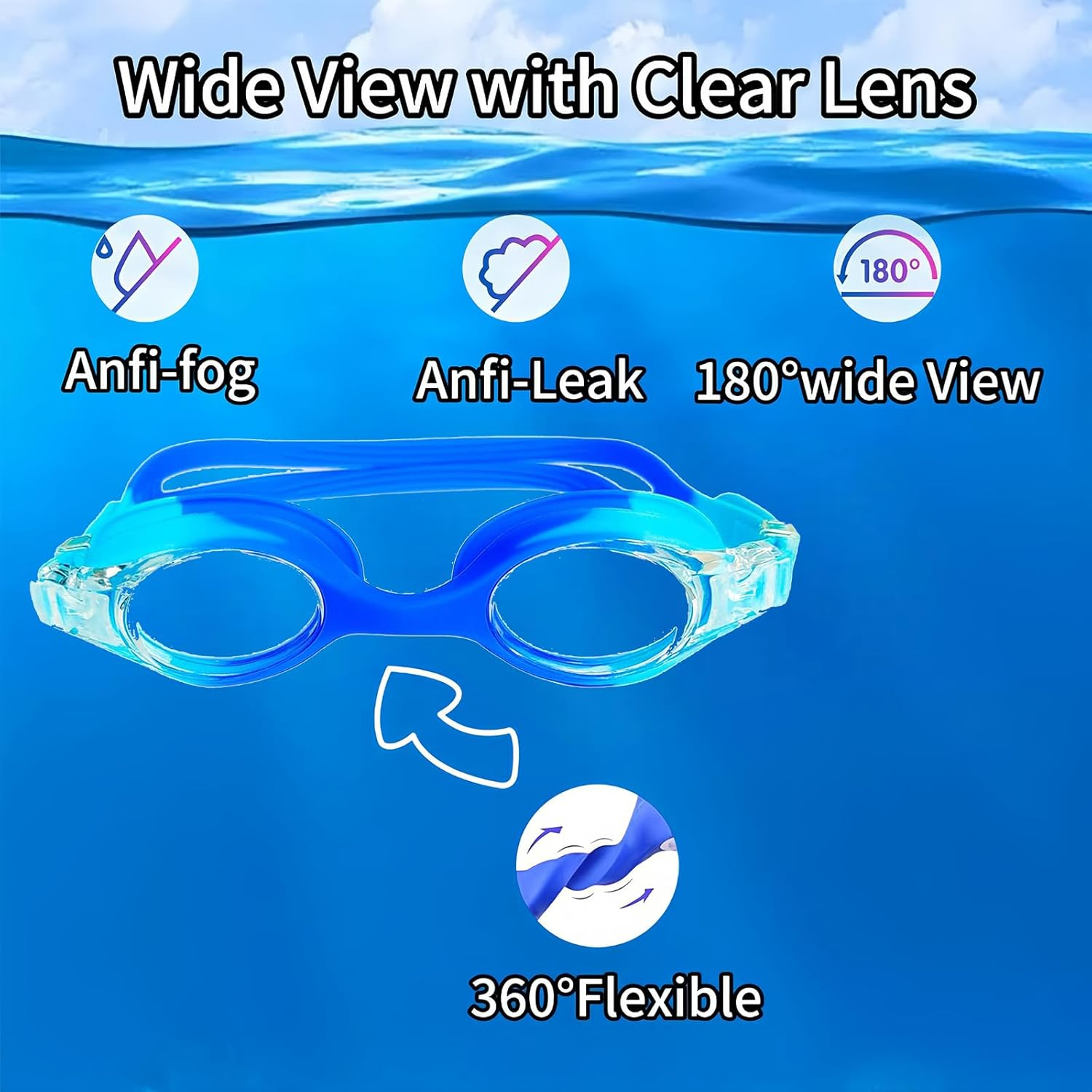 Kids Swimming Goggles, 1Pcs Anti-Fog Waterproof UV Pool Goggles Clear Vision Pool Goggles for Toddler Kids Youth Ages 3-14, Light Blue/Blue, 22Cm * 7Cm * 7Cm image number 1