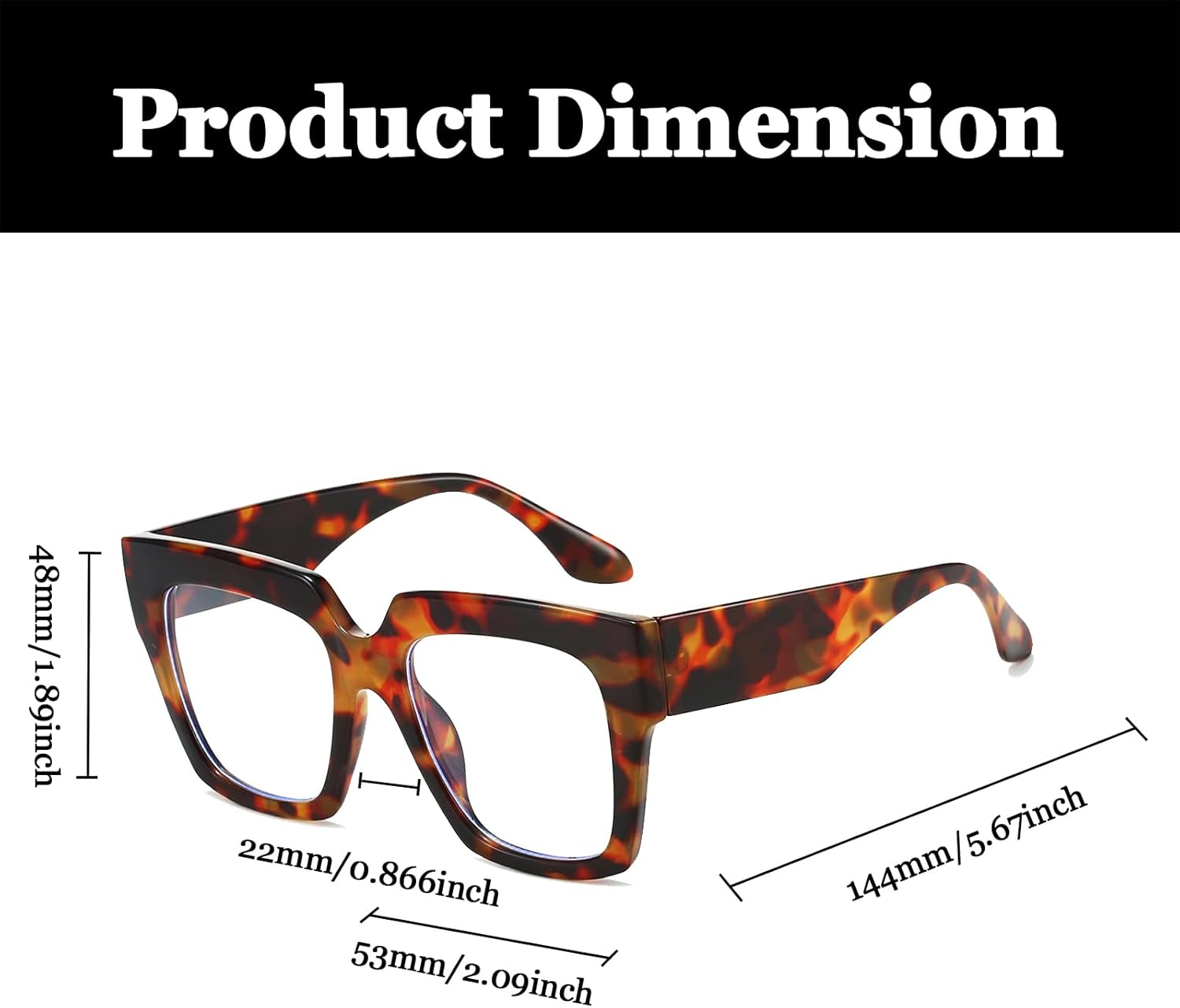 LJCZKA Oversized Square Blue Light Glasses for Women Men Computer Glasses Thick Frame anti Eyestrain for Reading, Texting & Gaming - Leopard image number 6