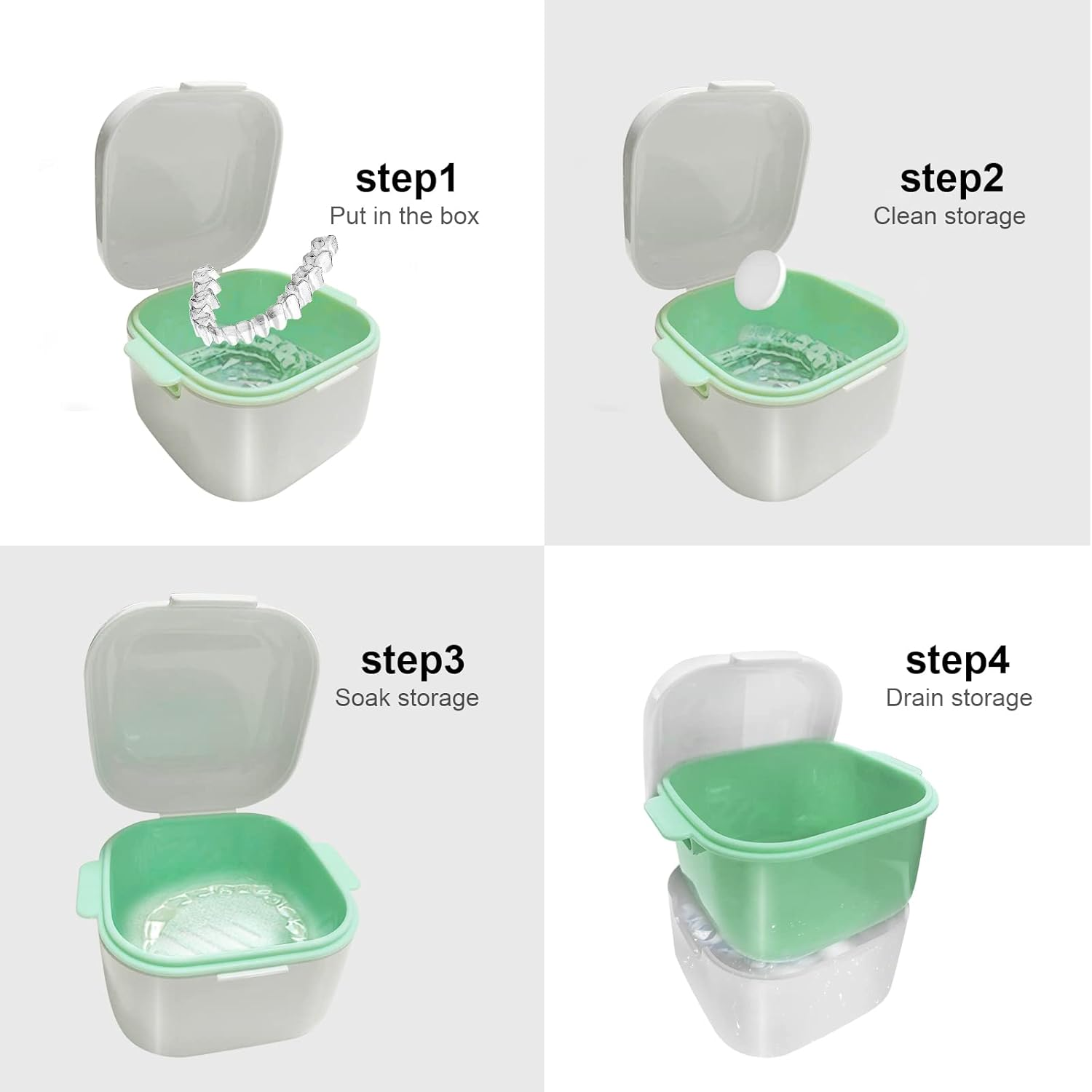 Retainer Case, Denture Bath, Denture Cups for Soaking Dentures, Denture Pots with Lid, Easy to Carry and Clean Denture Case with Removable Rinse Basket and Finger Toothbrush - Pink image number 5