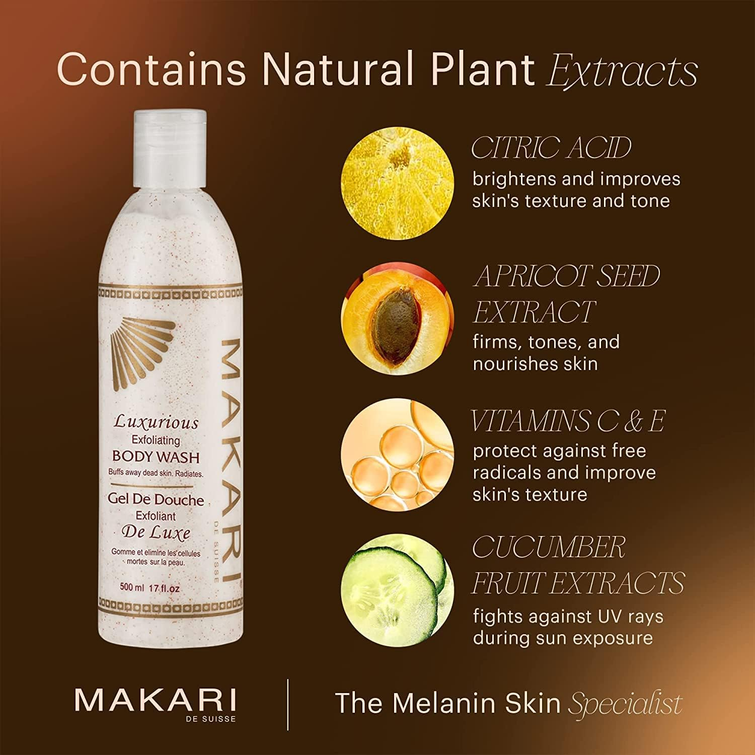 Makari Exfoliating Body Wash 17 Fl.Oz, 500 Ml &ndash; with Vitamin C & Aloe Vera - Face & Body Cleanser &ndash; Cruelty Free image number 1