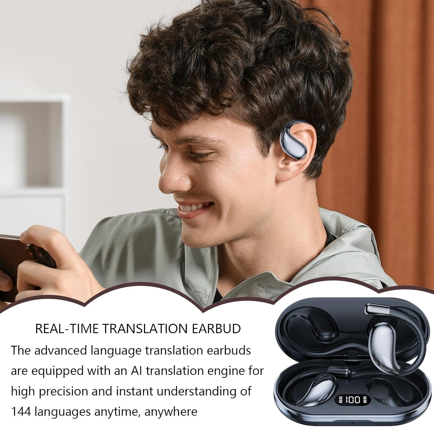 AI Translator Earphones - Voice Translator Earphones - 144 Languages AI Translator Earphones - Real Time AI Translator Earphones, 60 Hours Long Life and Hifi Sound, Immersive Translation image number 2