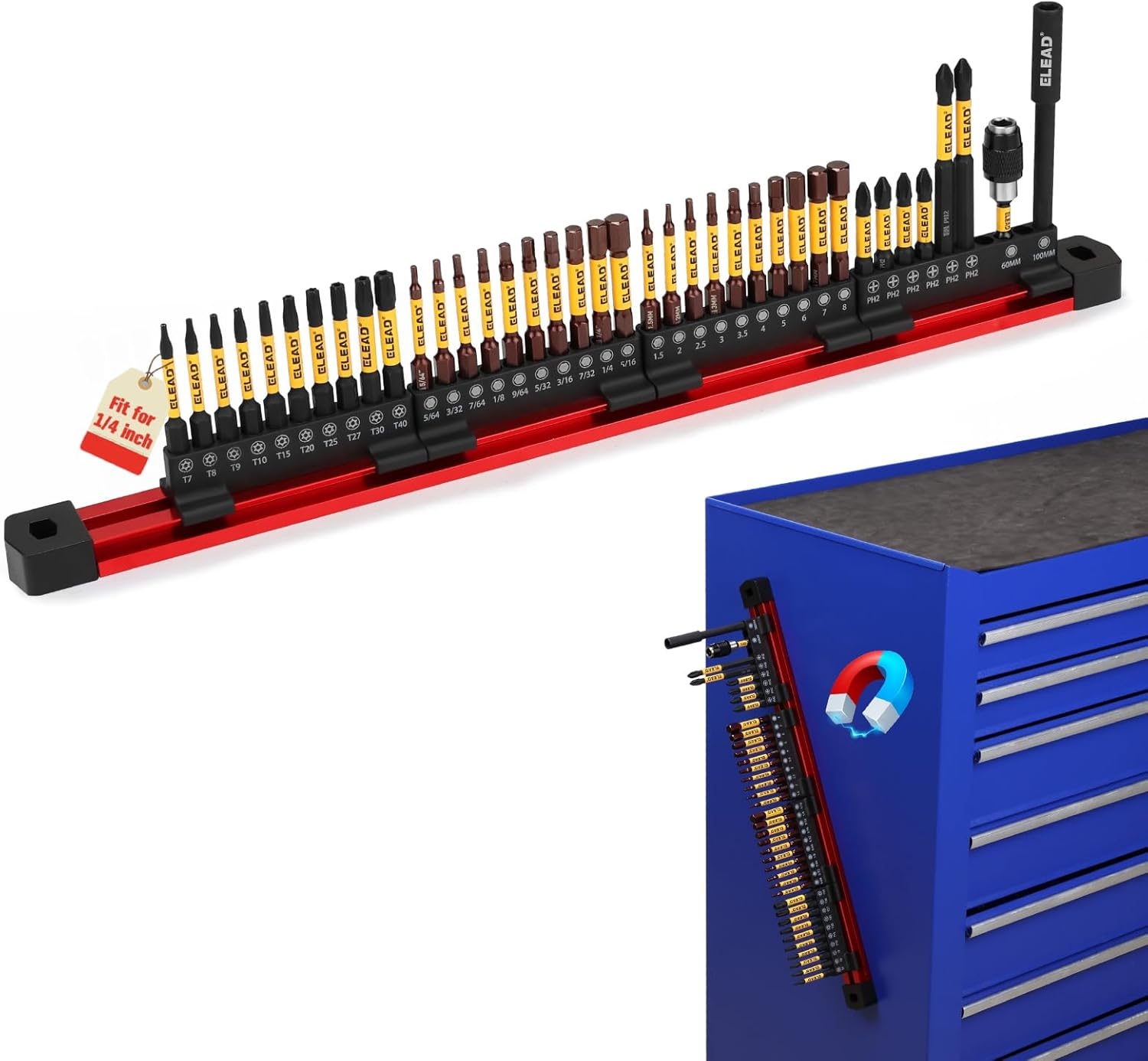 ELEAD 38-Piece Hex | Torx | Phillips Screwdriver Bit Set with 2.5&rdquo; & 4&rdquo; Bit Holder, Magnetic Bit Storage Rail, Allen Wrench Drill Bit Set, Tamper Proof Star Bit Set, S2 Steel image number 5