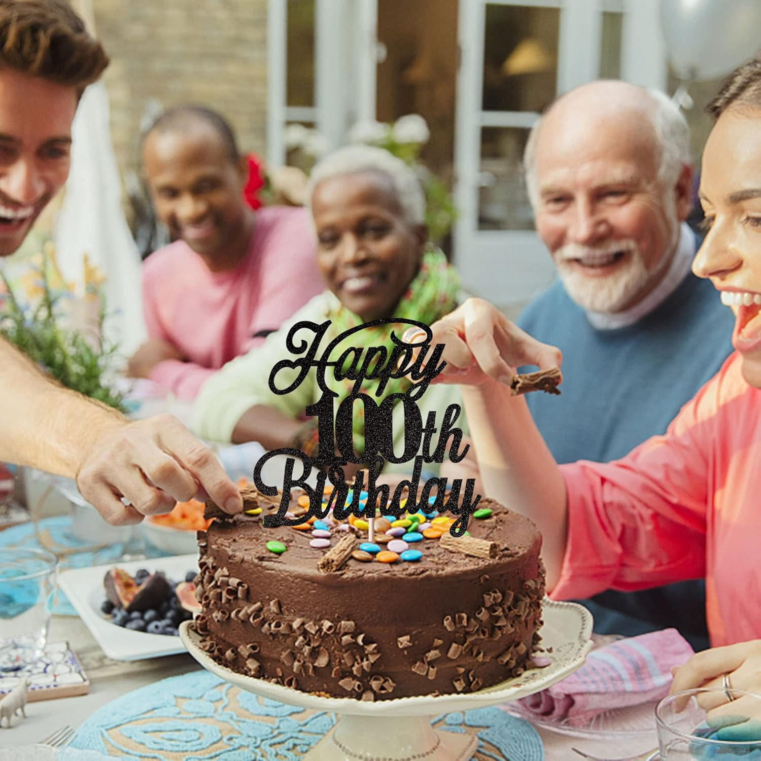 Rsstarxi 1 Pack Happy 100Th Birthday Cake Topper Black Glitter 100 & Fabulous Cheers to Years Old Pick for Celebrating 100Th Anniversary Party Decorations Supplies, Black 100Th (Xm063-Black 100Th) - Black 15Th image number 4