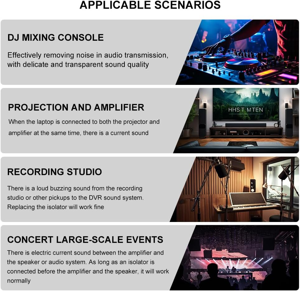 Ground Loop Noise Isolator, Noise Filter for Car Audio/Home Stereo System (Eliminate the Buzzing Noise Completely) with 6.35Mm Nylon Braided Audio Cable image number 3