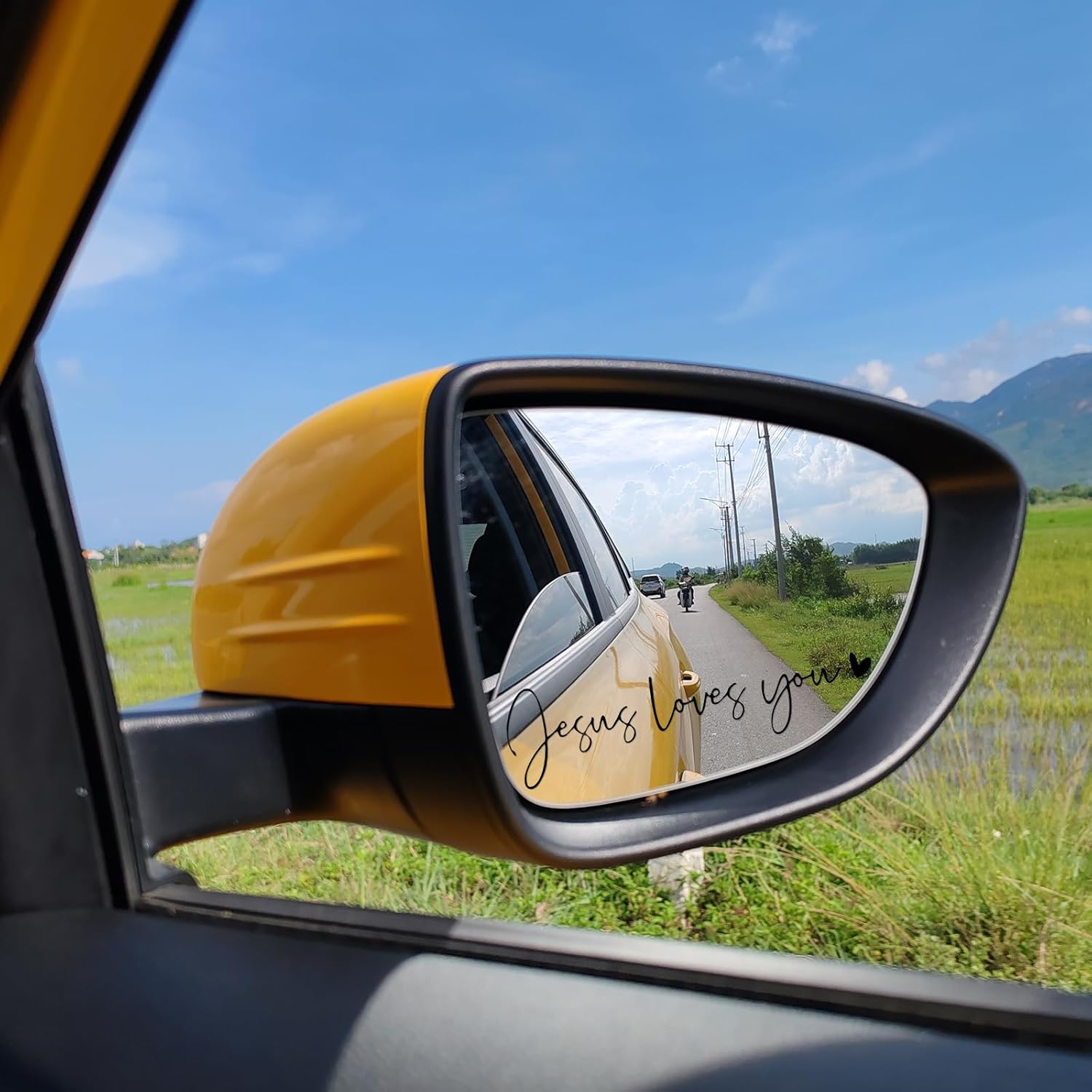 2Pcs Jesus Loves You Rear View Mirror Sticker, Positive Affirmation Car Decals Vanity Mirror Stickers Water Bottle Stickers Rearview Mirror Sticker for Laptop Car Water Bottle (Black) - Black image number 6