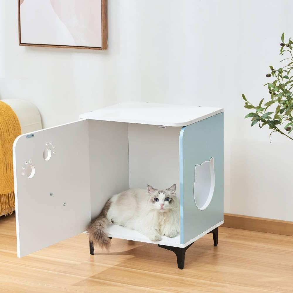 Michu Hidden Cat Furniture - Cat Litter Box Enclosure and Wooden Pet House, End Table Large Enough for Most Cats and Litter Boxes image number 1