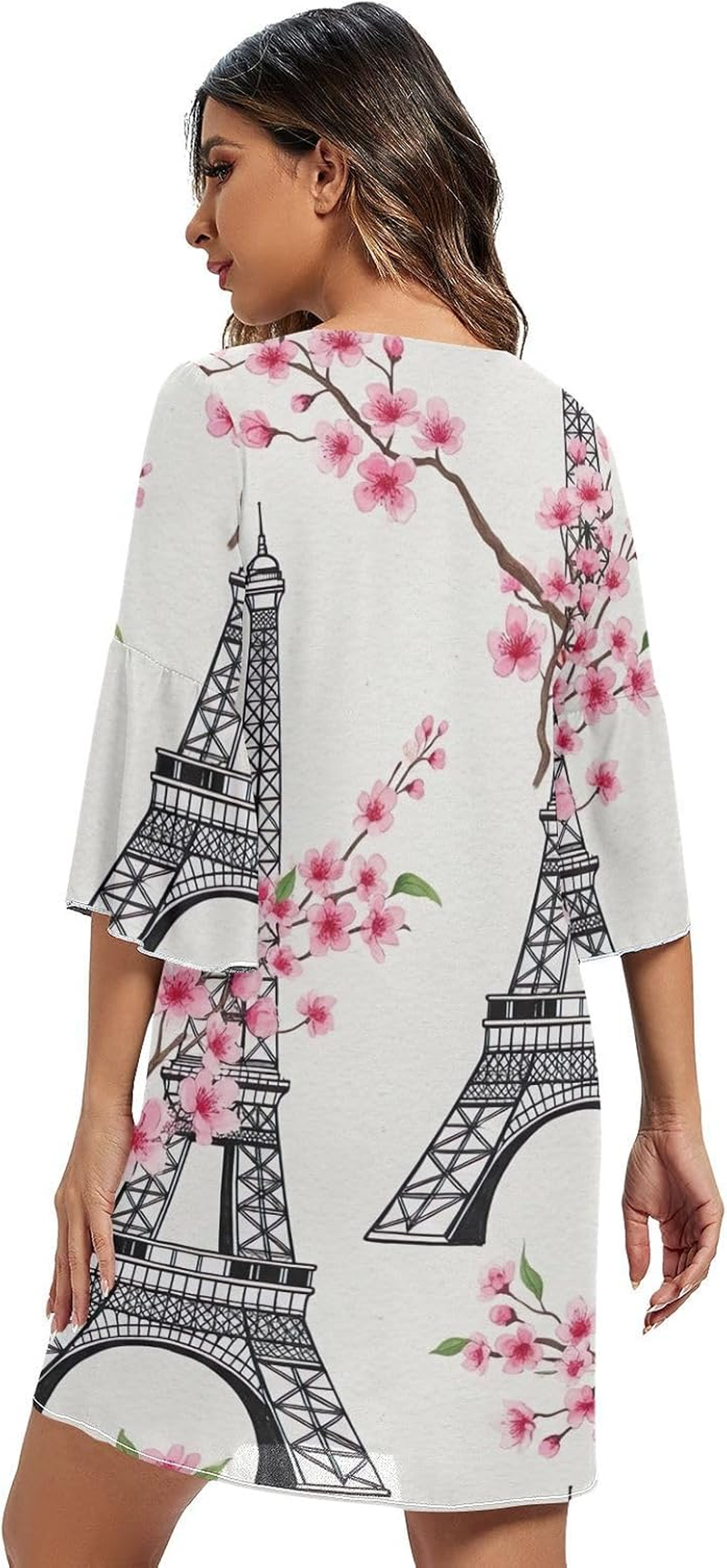 Towers Pink Flowers V Neck Line Dress Printed Line Maternity Dress image number 2