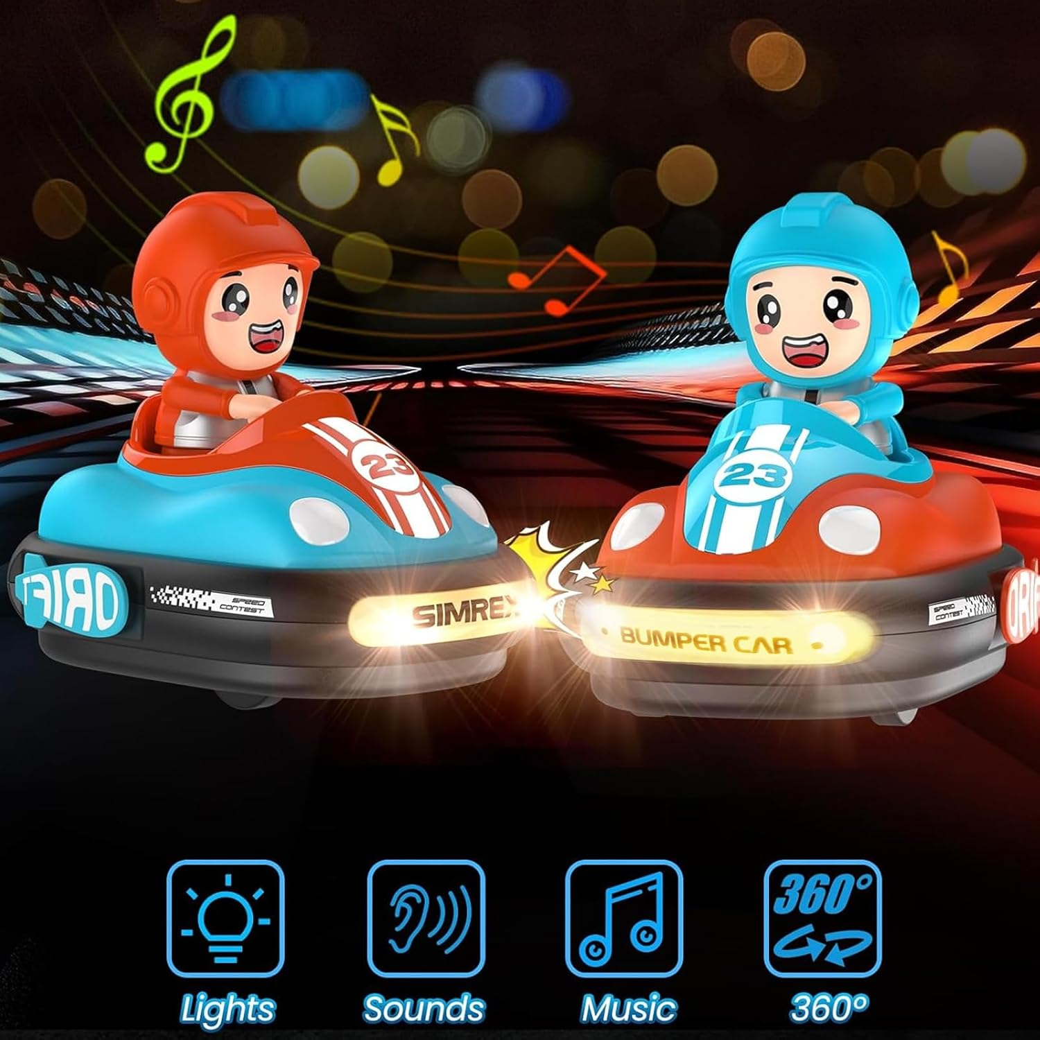 Remote Control Car Toy for Kids RC Bumper Car Toys with Light Music Sound RC Battle Race Cars Set of 2 Players Kids Cars Toddler for Boys and Girls image number 3