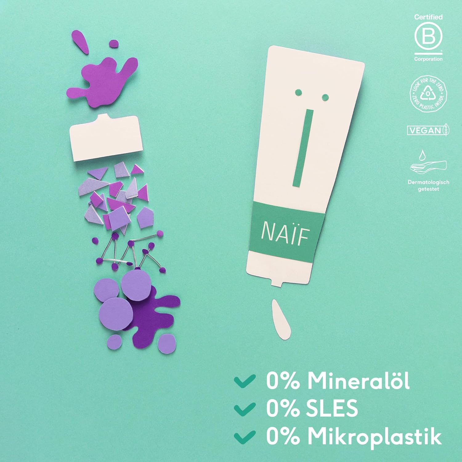 Na&iuml;f, Nourishing Shampoo for Baby and Child, Cleans Hair and Sensitive Scalp, Free from SLS/SLES and Silicone, Natural Shampoo with Coconut & Cotton Seed Oil, 100% Vegan, 500 Ml image number 5