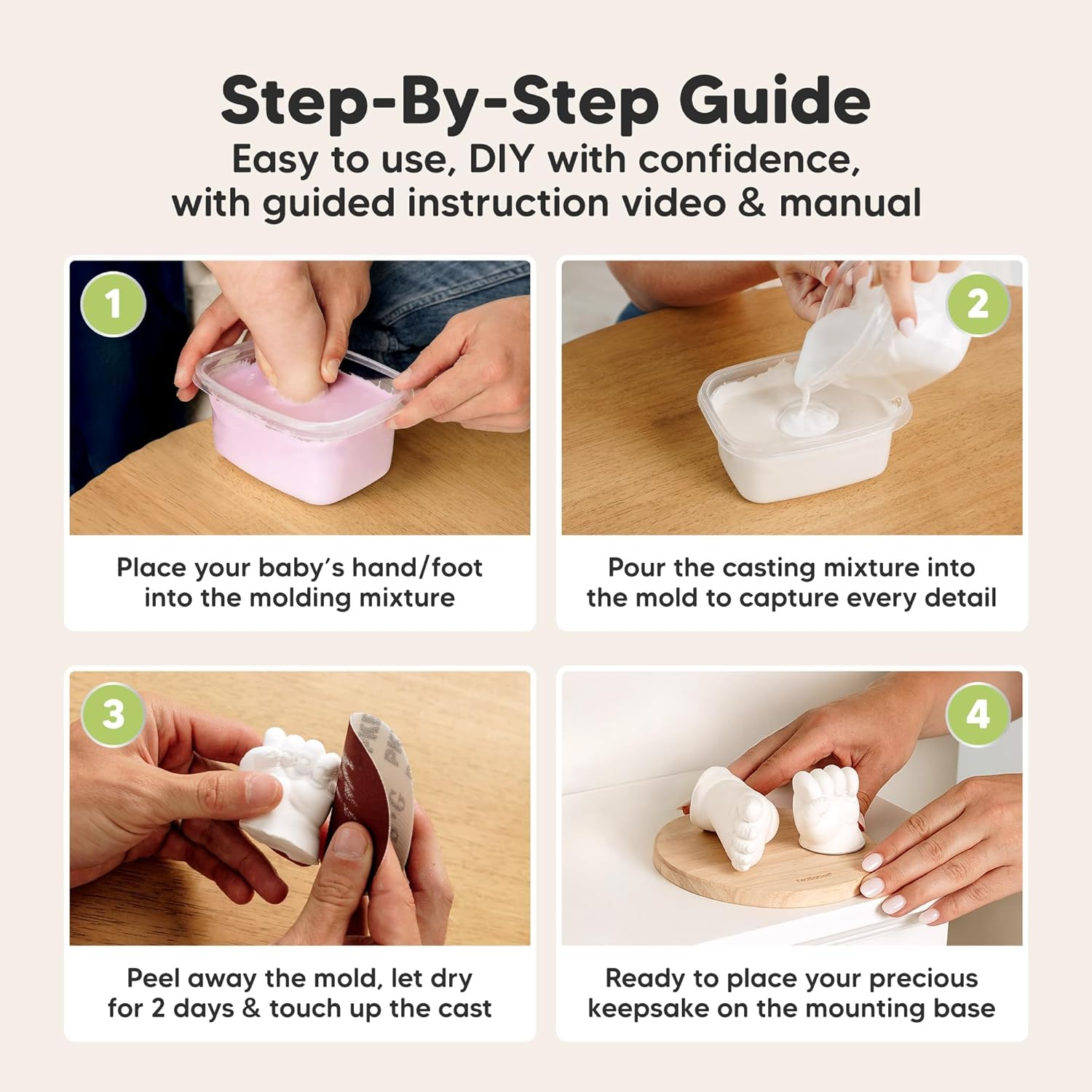 Couples Hand Casting Kit with Wooden Support, DIY Plaster Mold Keepsake for Hands, Perfect Wedding, Anniversary, Birthday, and Valentine&rsquo;S Day Suitable for Him and Her image number 4