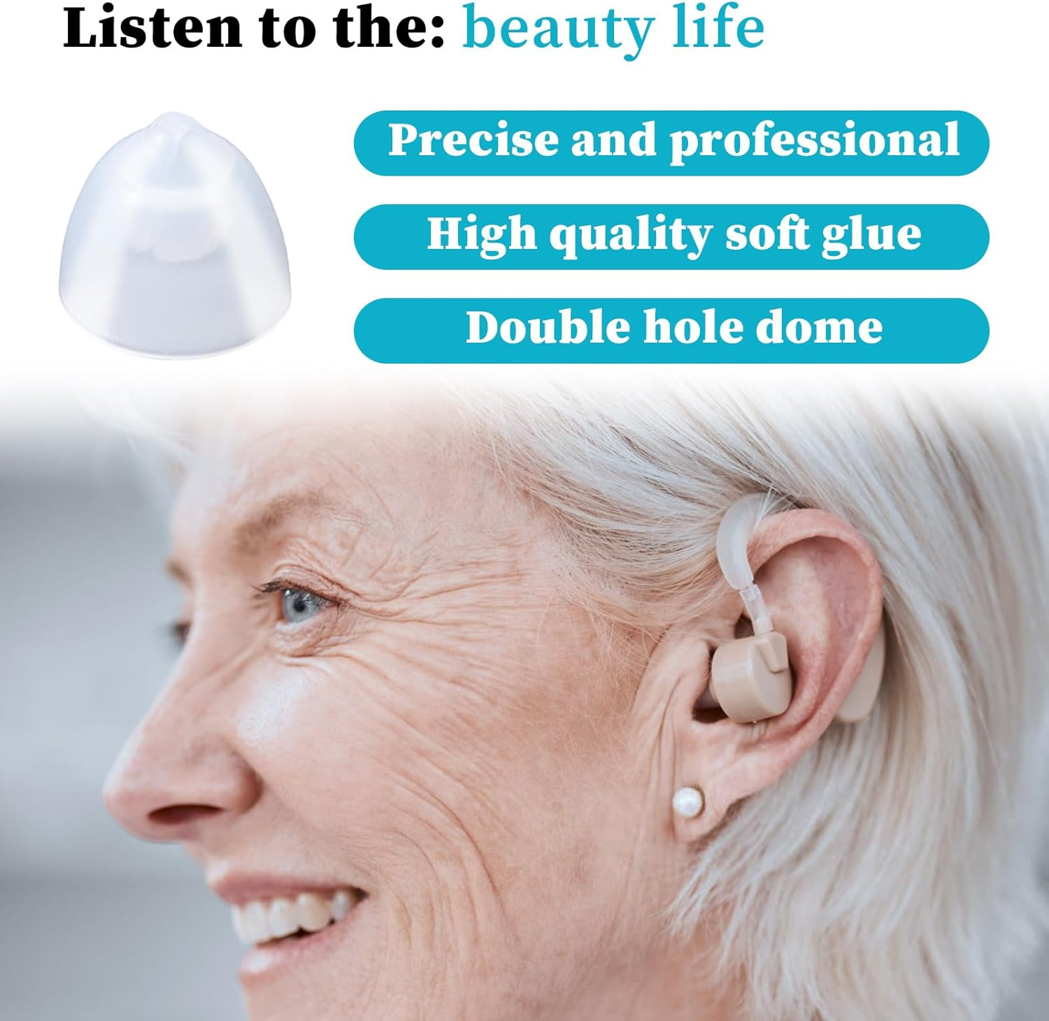 Hearing Aid Domes for Oticon Replacements, 10Mm Double Vent Domes, 2 Pack Universal Silicone Replacement, Universal for Oticon Hearing Aid Accessories (Clear, 10Mm) image number 2