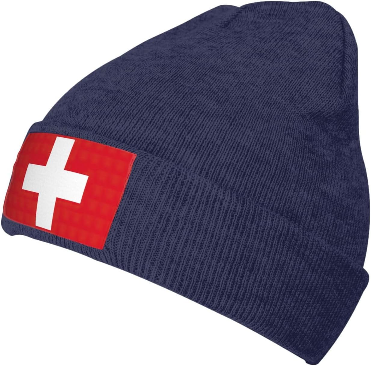 DRTGEDS Swiss Flag Winter Beanie for Men Women,Warm Lined Beanie Soft Warm Knit Hat Cuffed Cap for Cold Weather