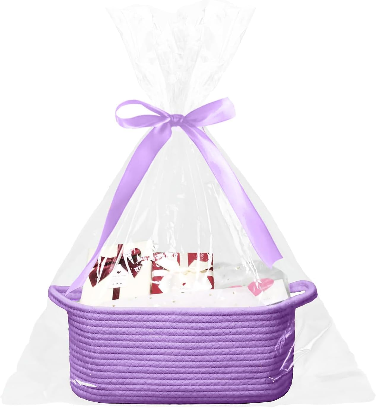 Baby Gift Basket with Gift Bags and Ribbons, 12X 8 X 5 Inch Empty Cotton Rope Baby Basket, Basket Organizer for Baby and Pet Toys, White