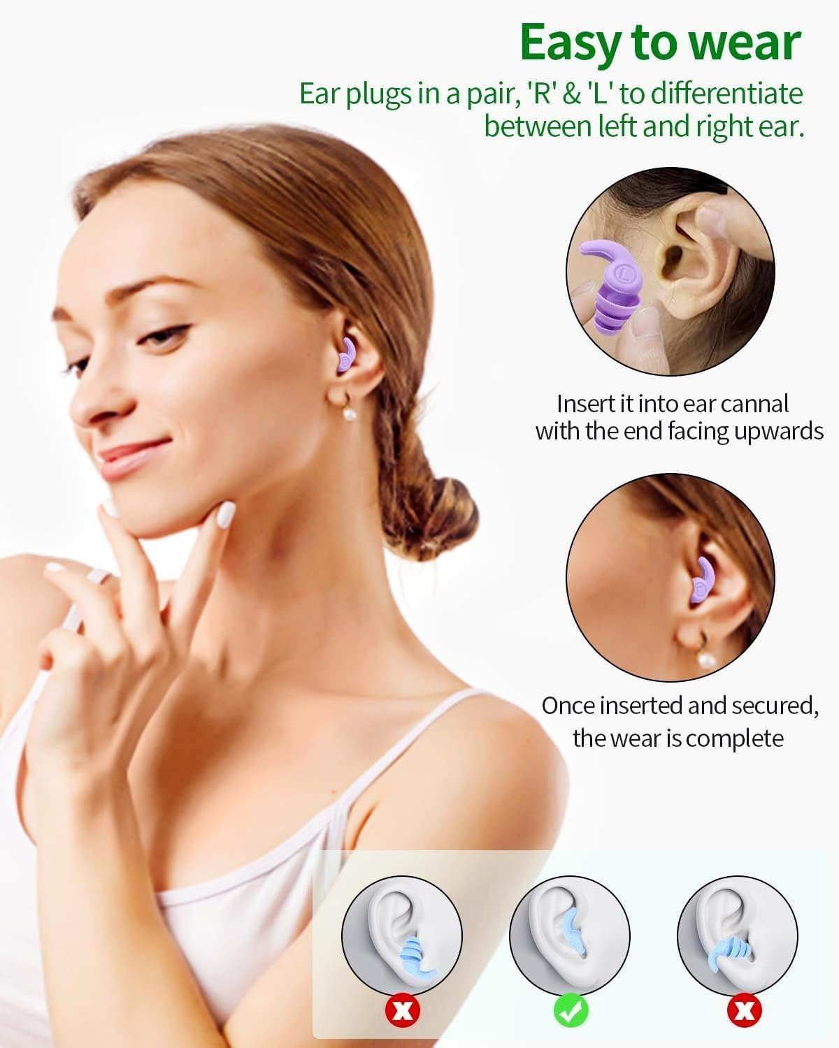 Limcryspp 3Pairs of Reusable Swimming Earplugs, Soft Silicone Waterproof Swimming Earplugs, Used for Bathing, Surfing, Swimming, Kayaking, and Other Water Sports(Black, Green, Gray) image number 5