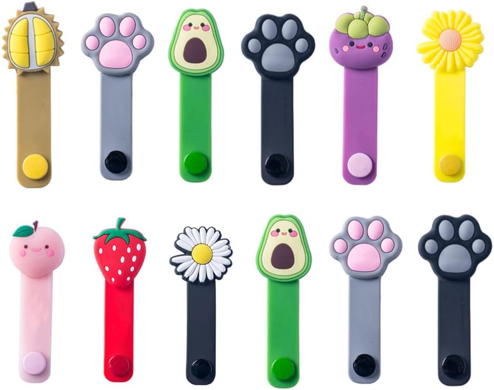 12PCS Silicone Cable Organisers Reusable Straps Clips Wire Ties Cable Storage Metal Snap Silicone Magnetic Buckle for Phones, Headset, PC Computer Cable image number 6