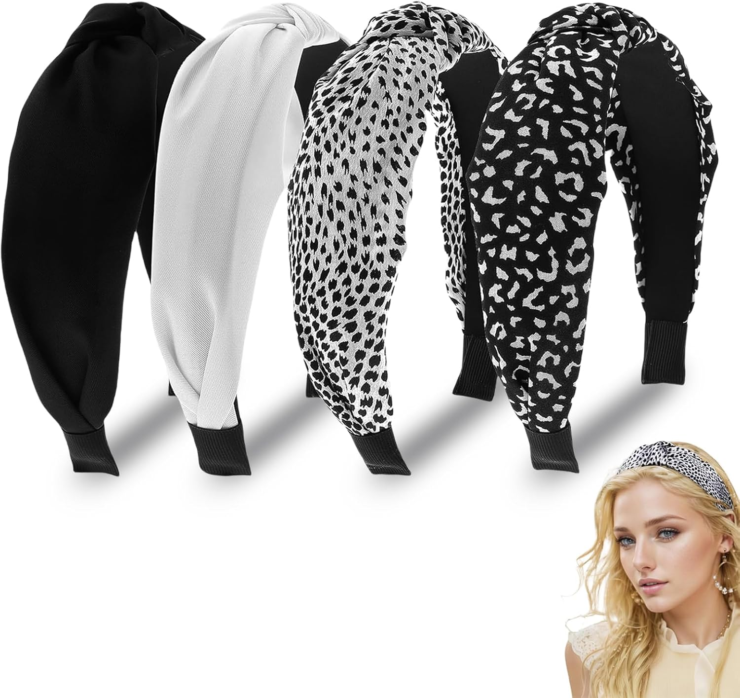 Pack of 4 Leopard Print Headbands, Women'S Wide, Non-Slip Protection Headband, Women'S Fashion Headband, Women'S Elegant, Vintage Hair Bands, Women, Suitable for Birthday, Valentine'S Day, Mother'S
