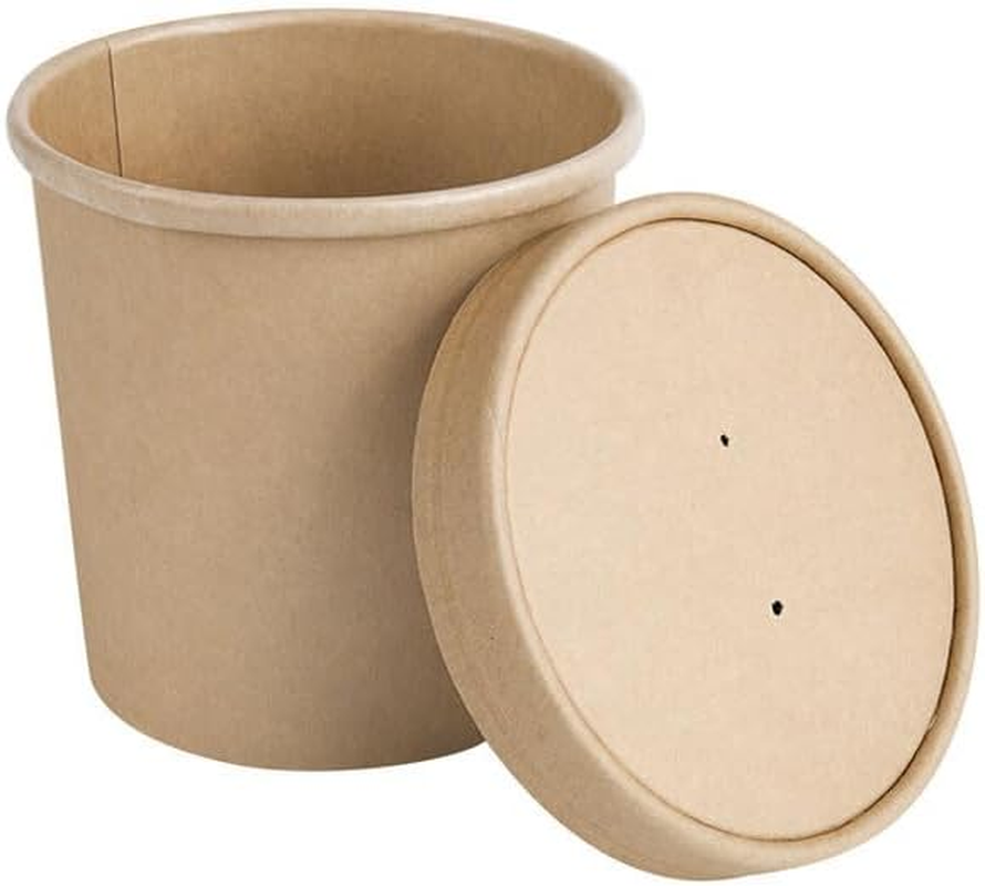 25 Sets,16Oz Kraft Disposable round Containers W/Lids, (95Mm X 105Mm), for Hot and Cold, Ice Cream, Soup, 473Ml Brown Takeaway Tubs image number 2