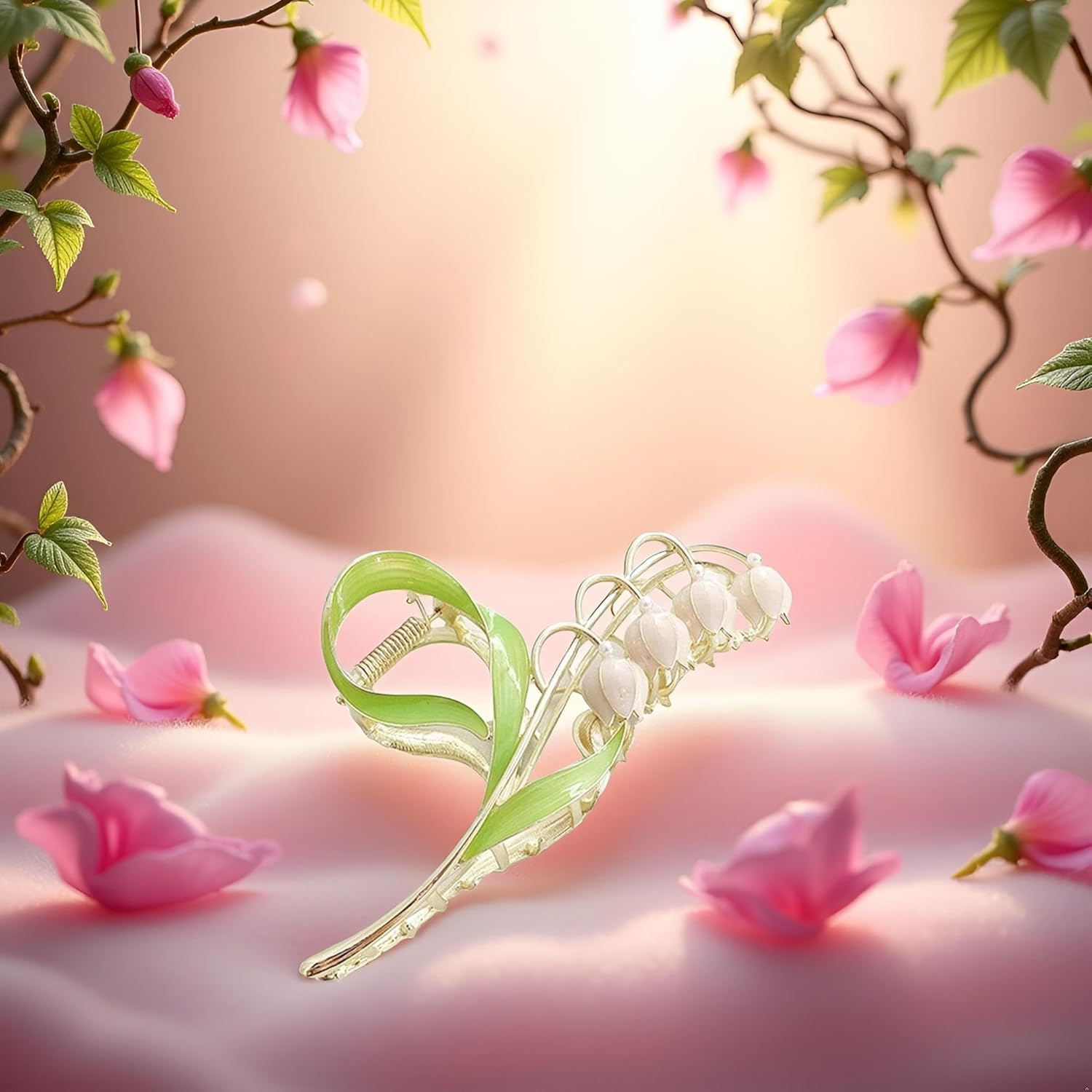 Pink Lily of the Valley Flower Hair Clips, Large Metal Claw Clip,Orchid Clamps,Lily Jaw Clamp Styling Accessories for Thick Thin,Clips and Barrettes image number 1