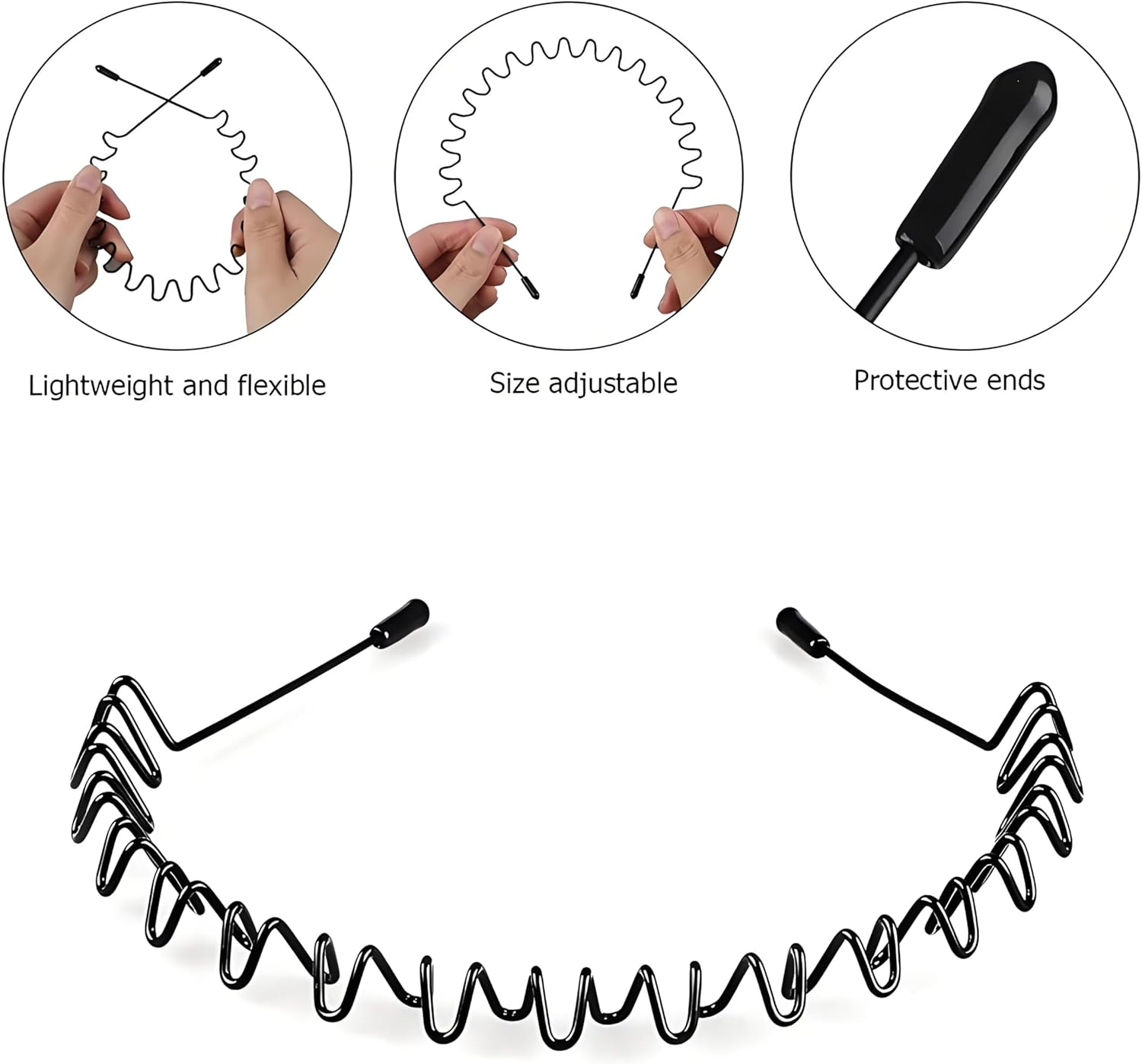 Metal Hair Band for Men Women, 6PCS Unisex Black Wavy Headband, Non Slip Head Bands, Hair Accessories for Outdoor Sports, Weddings, Daily Wear image number 3