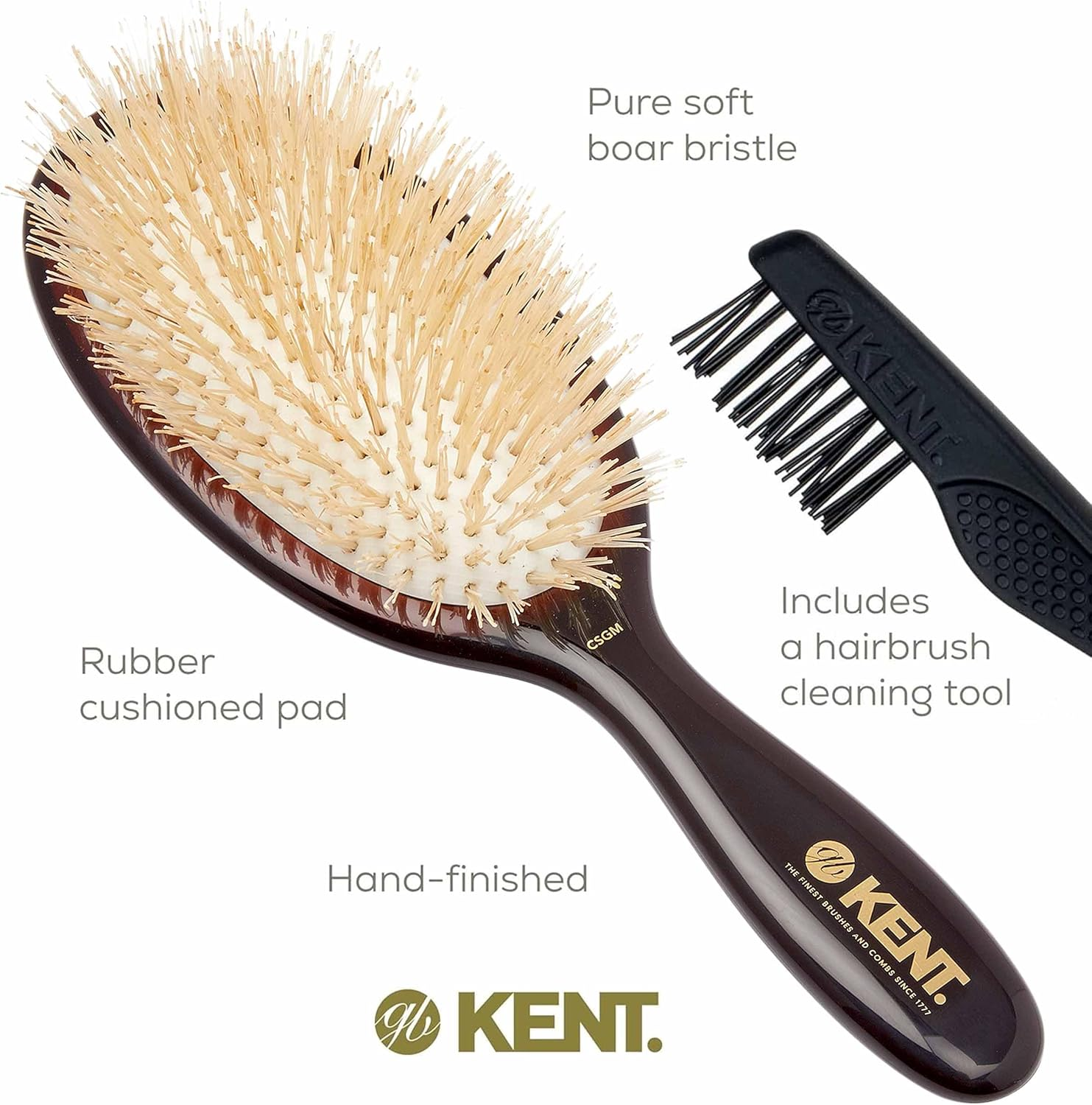 Kent Brushes Oval Cushion Hairbrush White CSGM Medium 6 Ounce image number 5