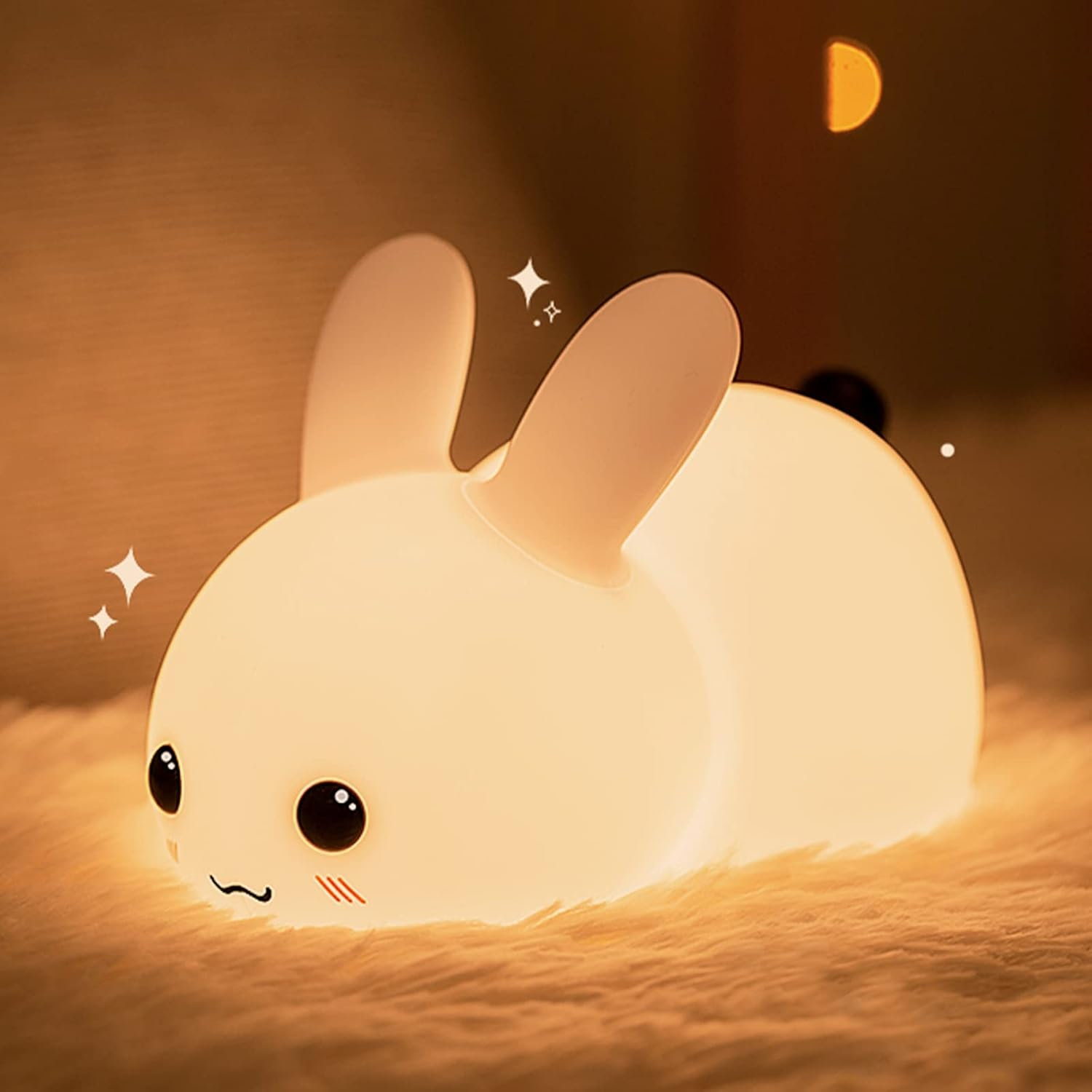 Silicone Night Light - Cute Bunny Lights for Kids Bedroom Baby Nursery, Girls or Boys -Portable USB Rechargeable Soft LED Lamp with Sensitive Touch Control - Snow White Bunny Lamp image number 3