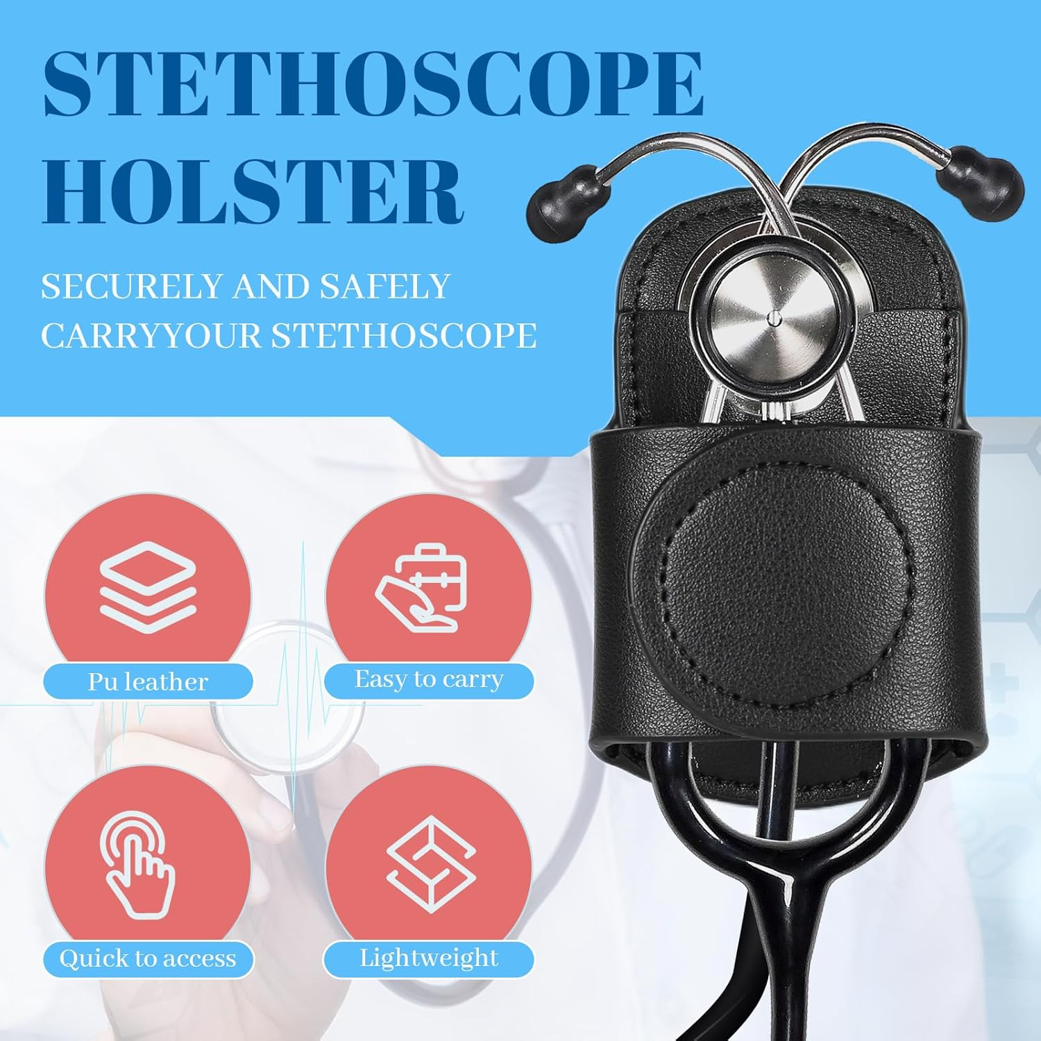 Leather Stethoscope Holder Hip Clip 2025 Black PU Leather Lightweight Universal Clip-On Stethoscope Hip Holder for Physicians Nurses Portable Medical Equipment Holder for Physicians Doctor Nurses image number 5