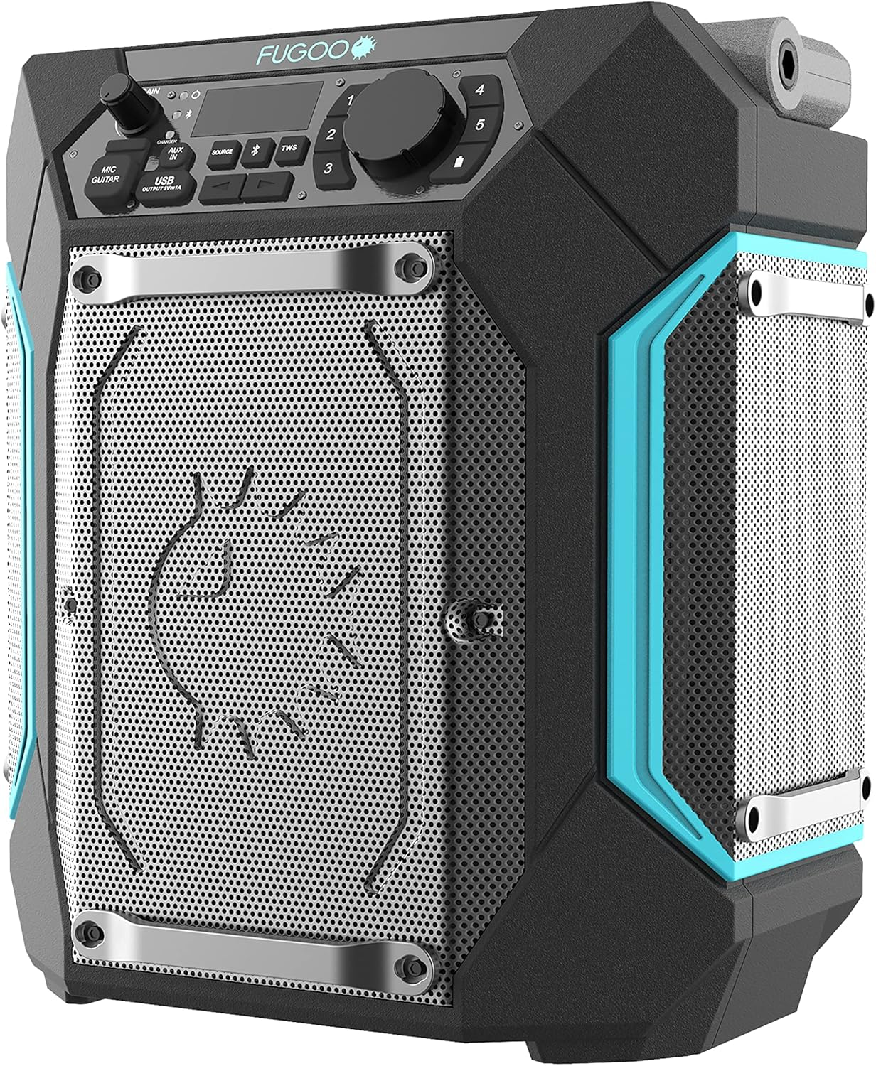 Fugoo Traveler | Portable Indoor/Outdoor Bluetooth Speaker | 100W, 7-Inch Sub, 48 Hour Playtime | 270 Degree Audio | IPX4 Water Resistant | Use as PA System &ndash; Mic/Guitar Input & USB Port image number 3